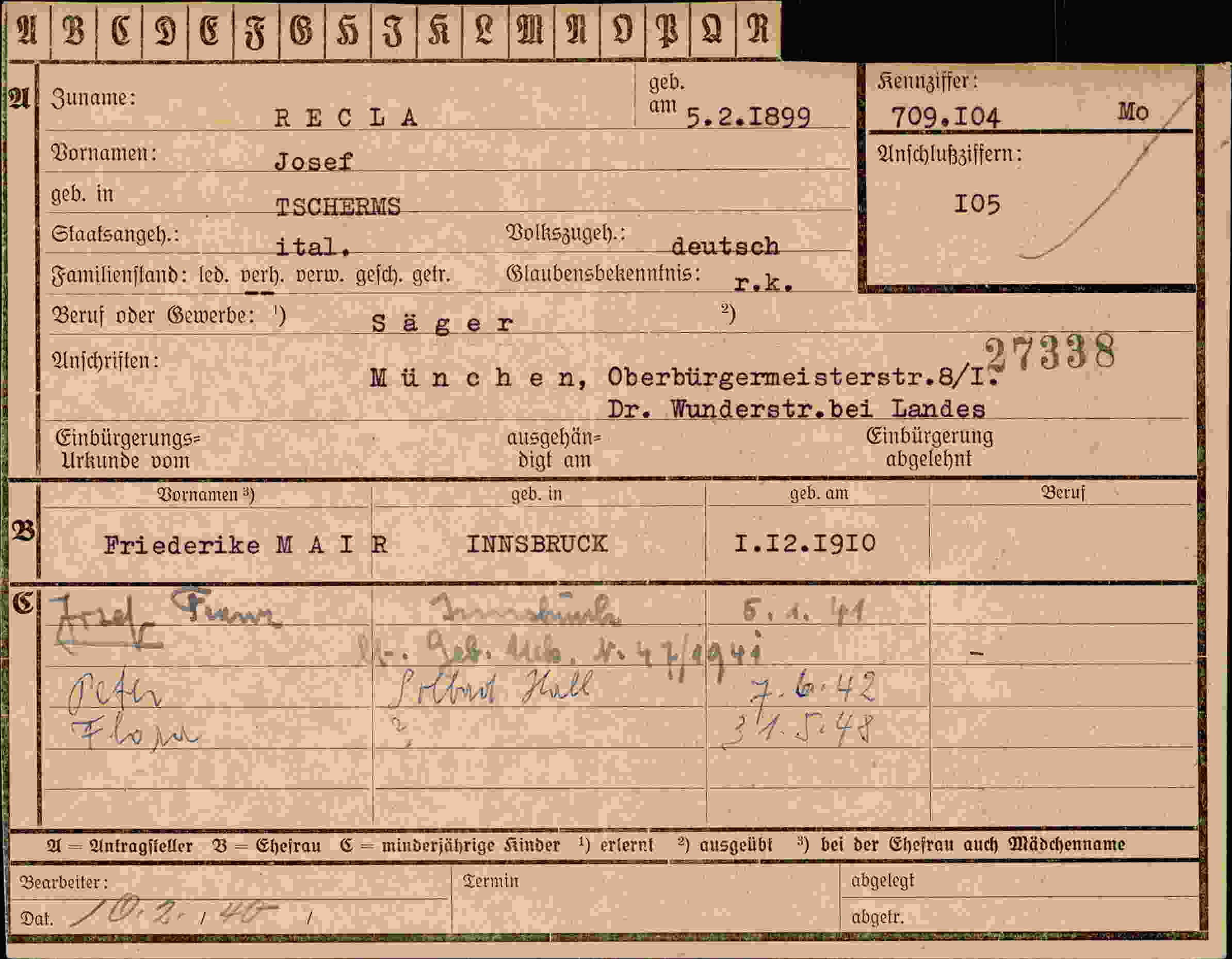Vorderseite des Dokuments