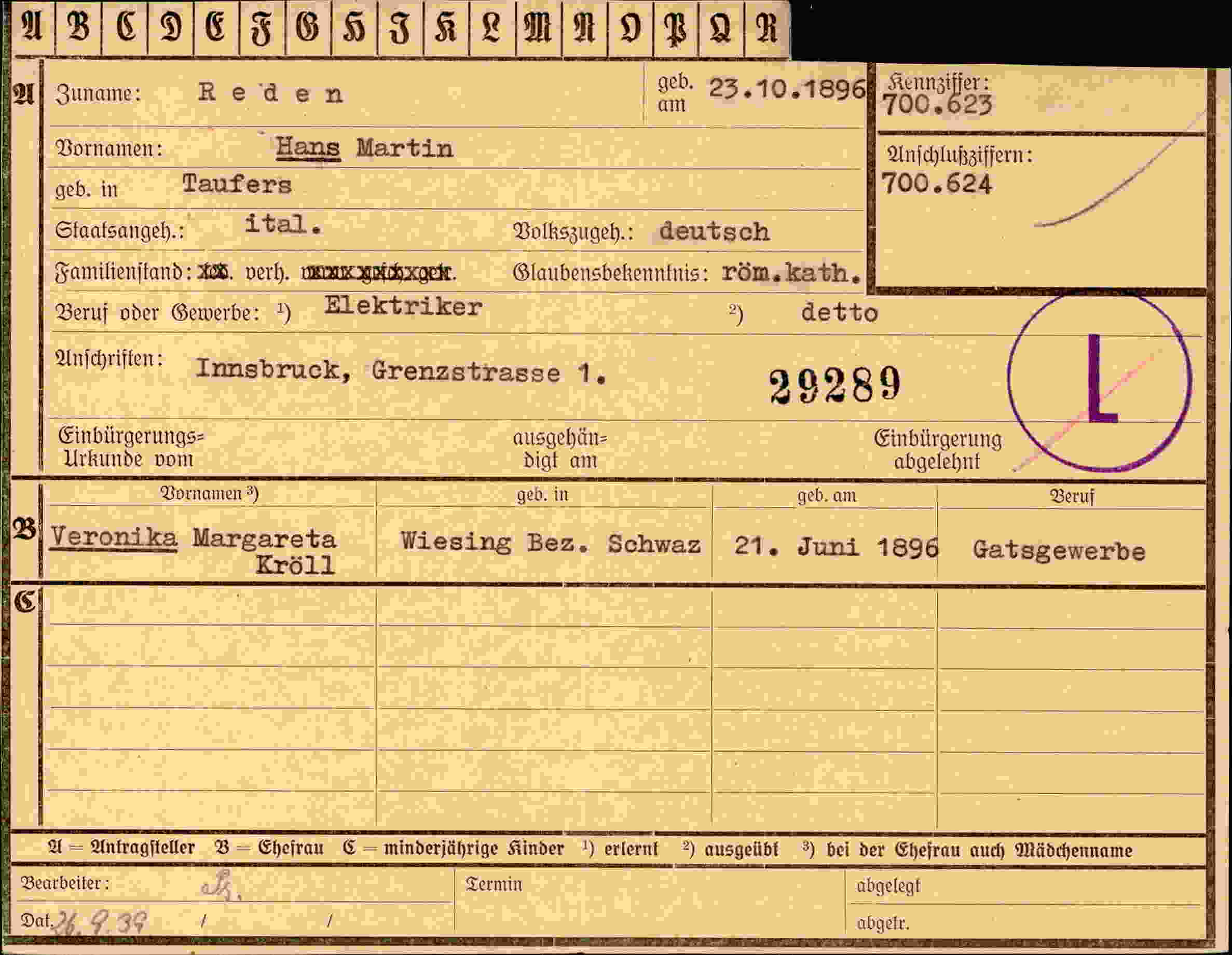 Dokument für Hans Martin Reden