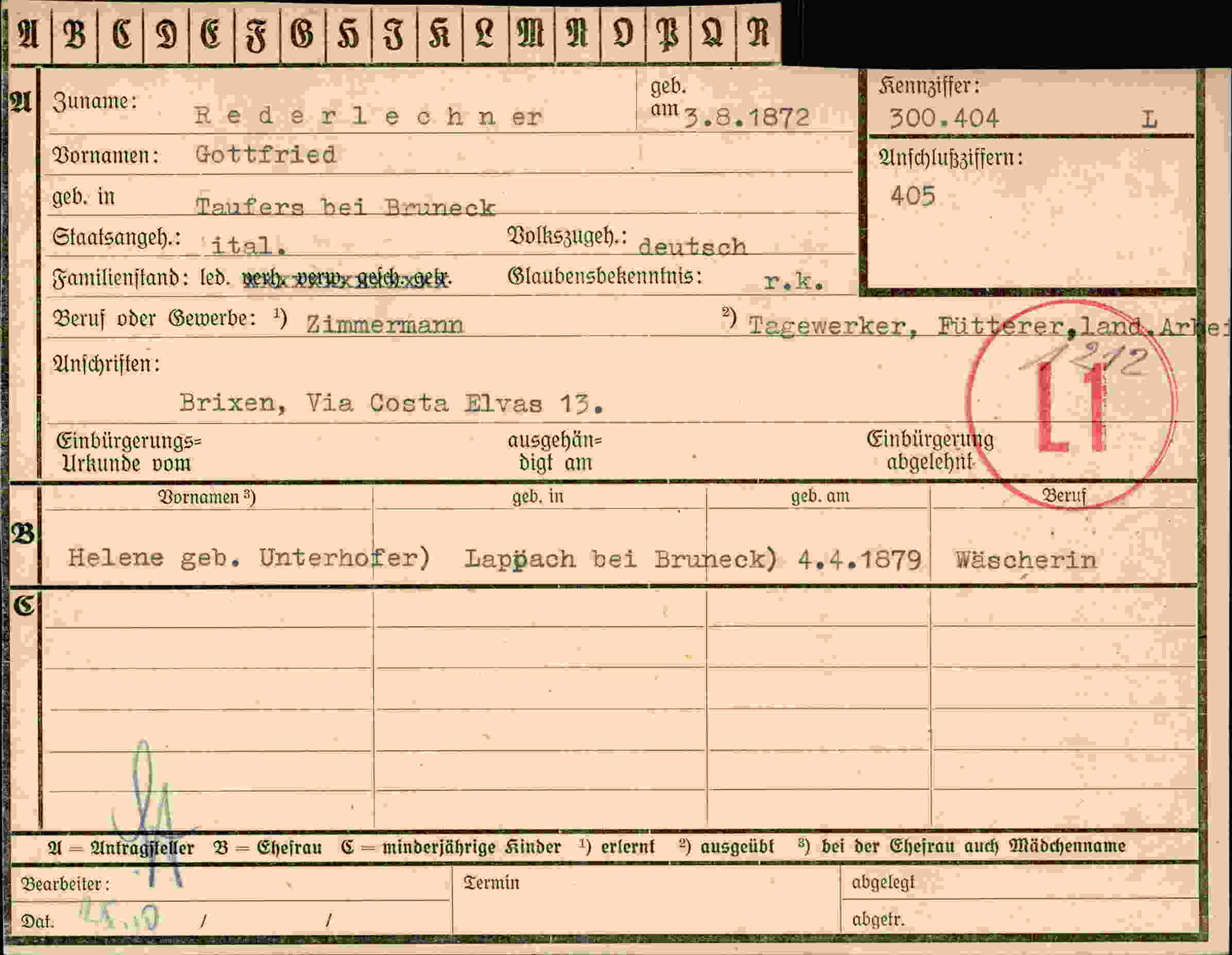 Dokument für Gottfried Rederlechner