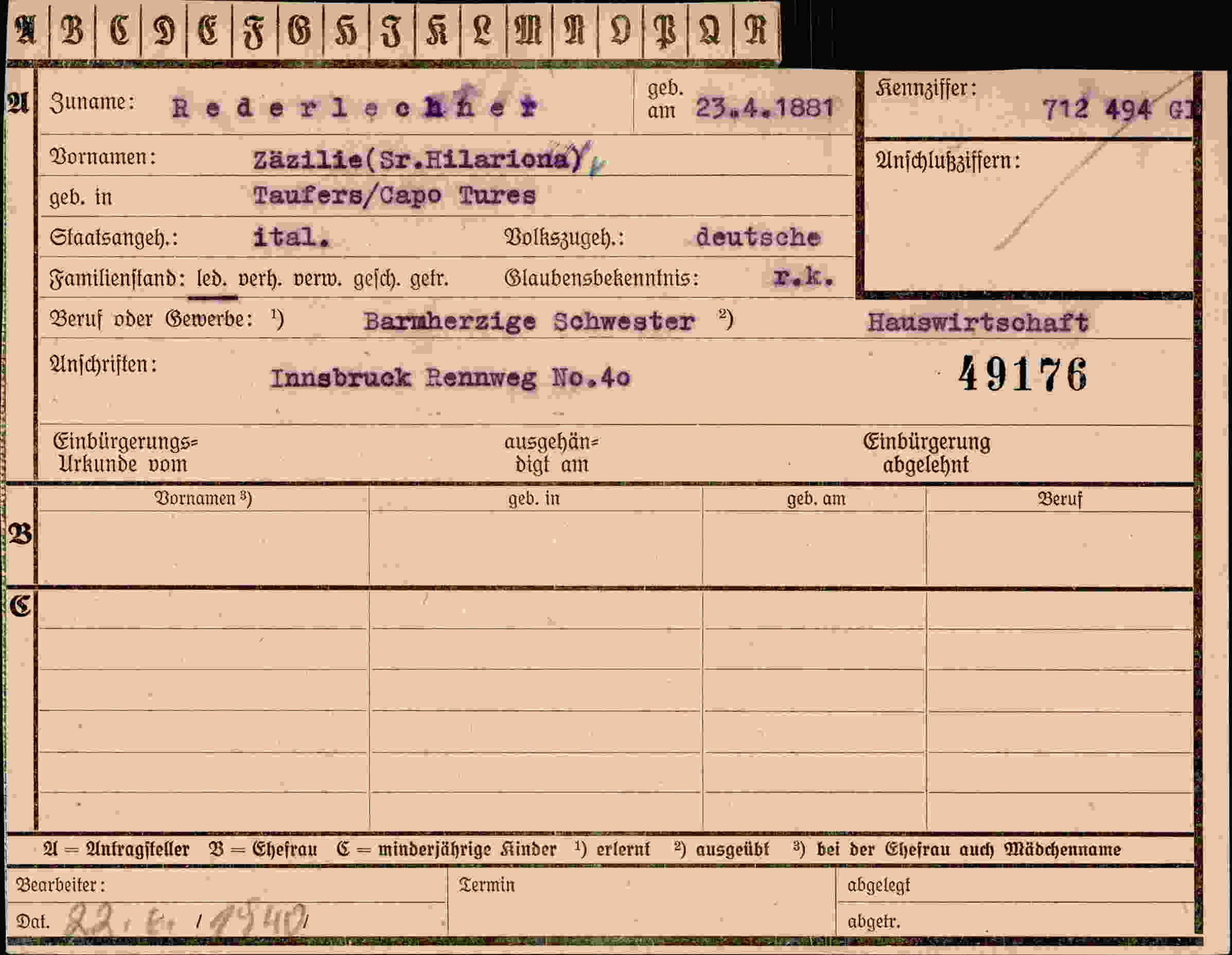 Dokument für Zäzilie Rederlechner
