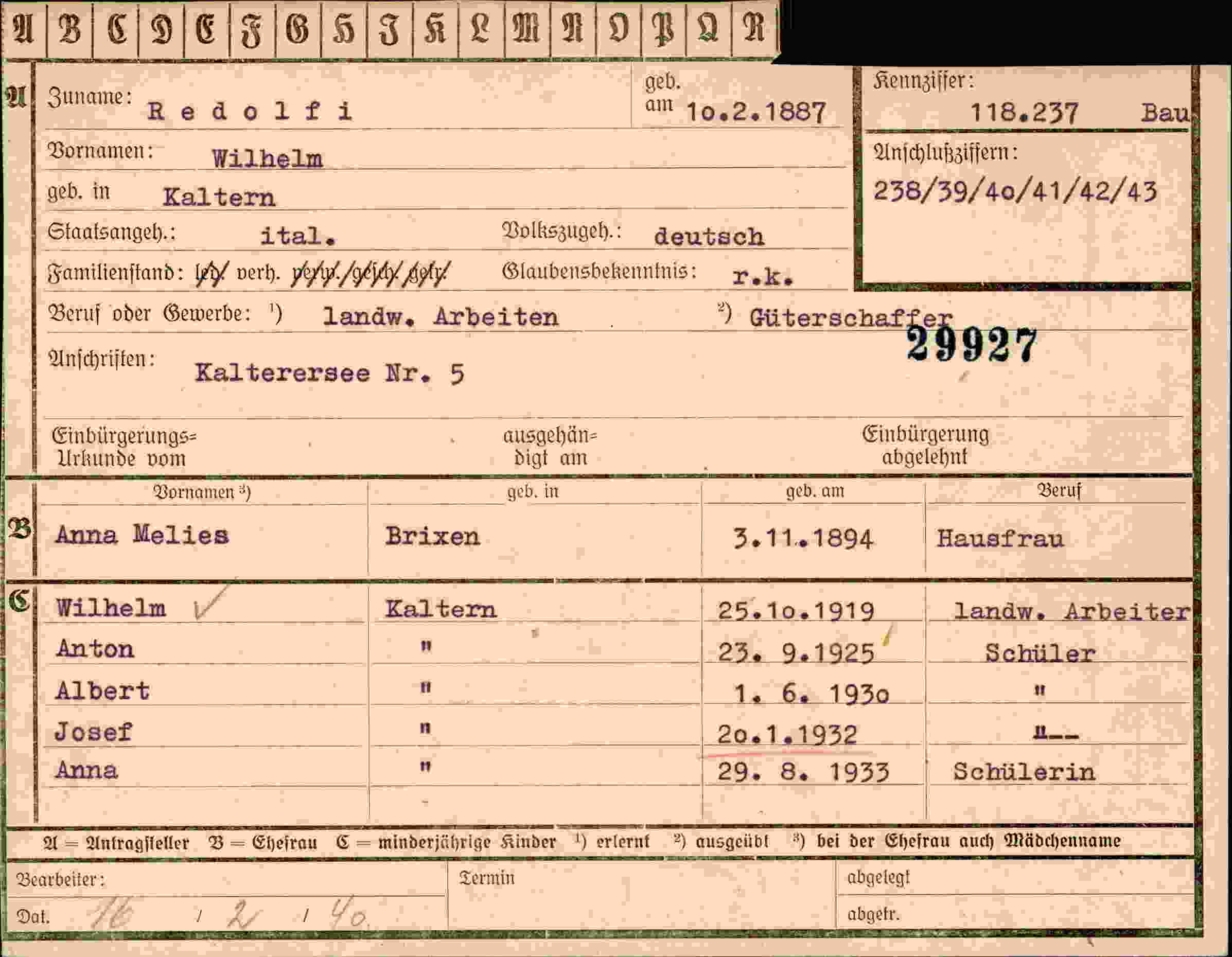 Dokument für Wilhelm Redolfi