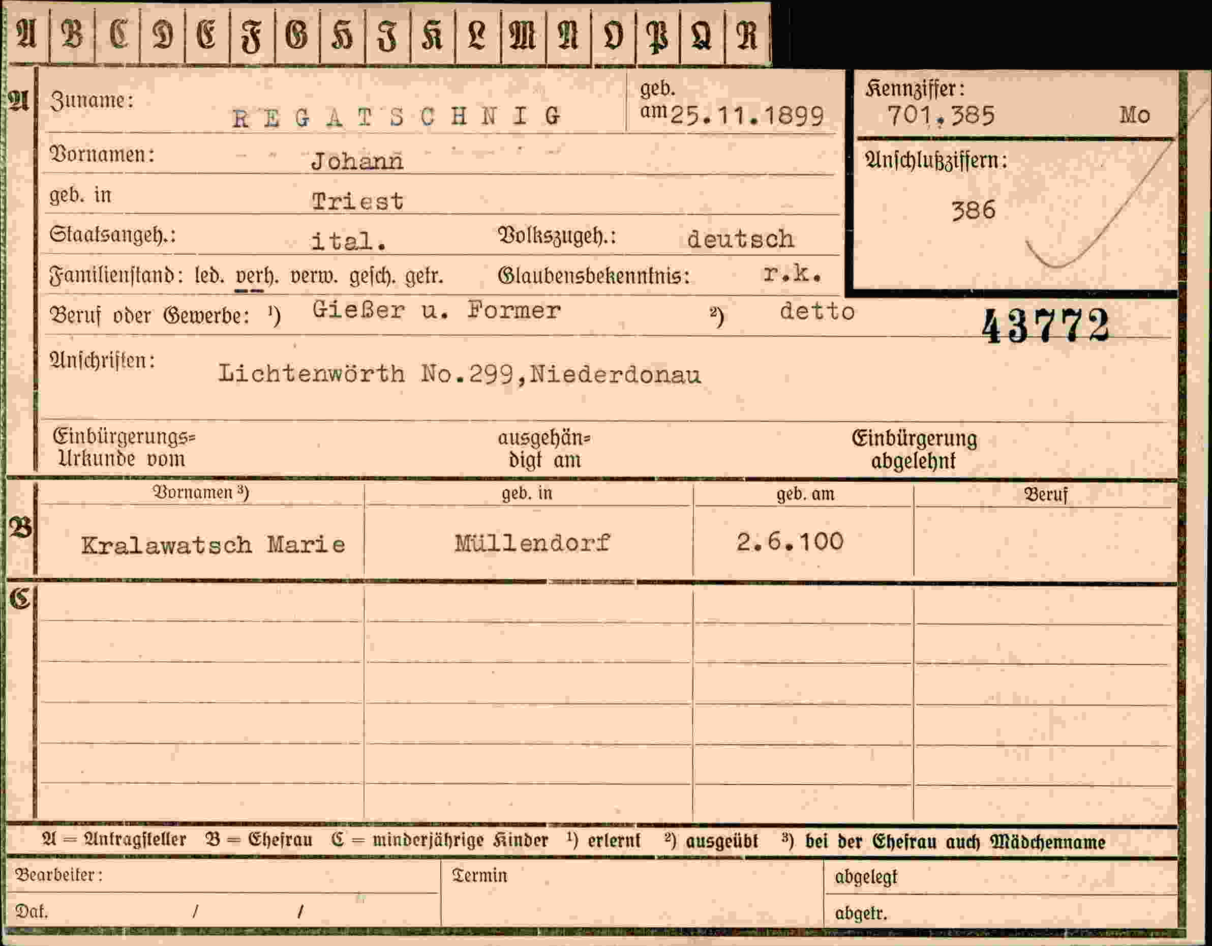 Dokument für Johann Regatschnig