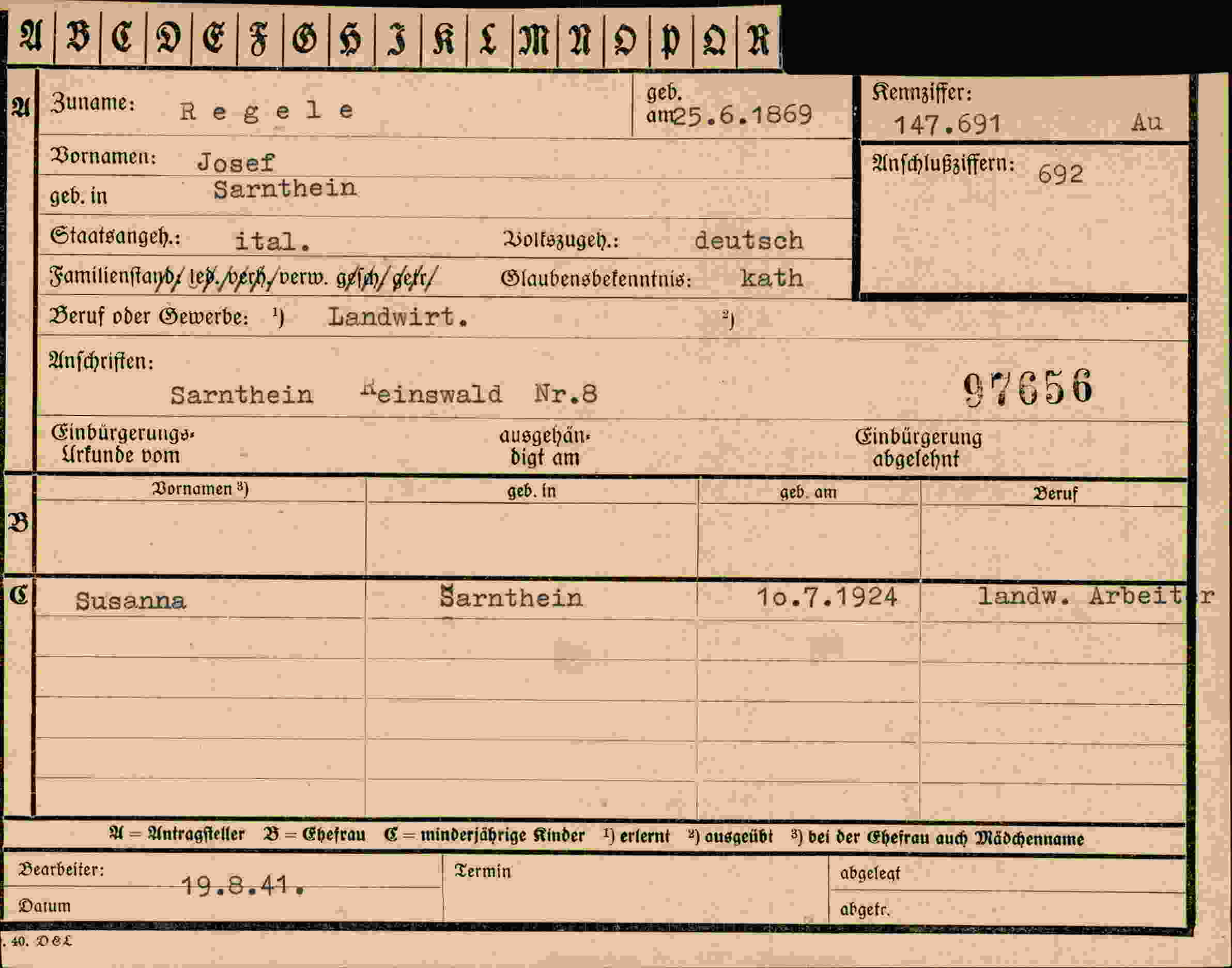 Dokument für Josef Regele