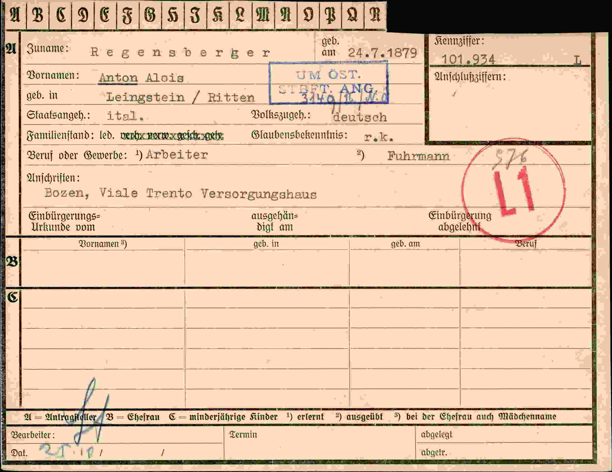 Dokument für Anton Alois Regensberger