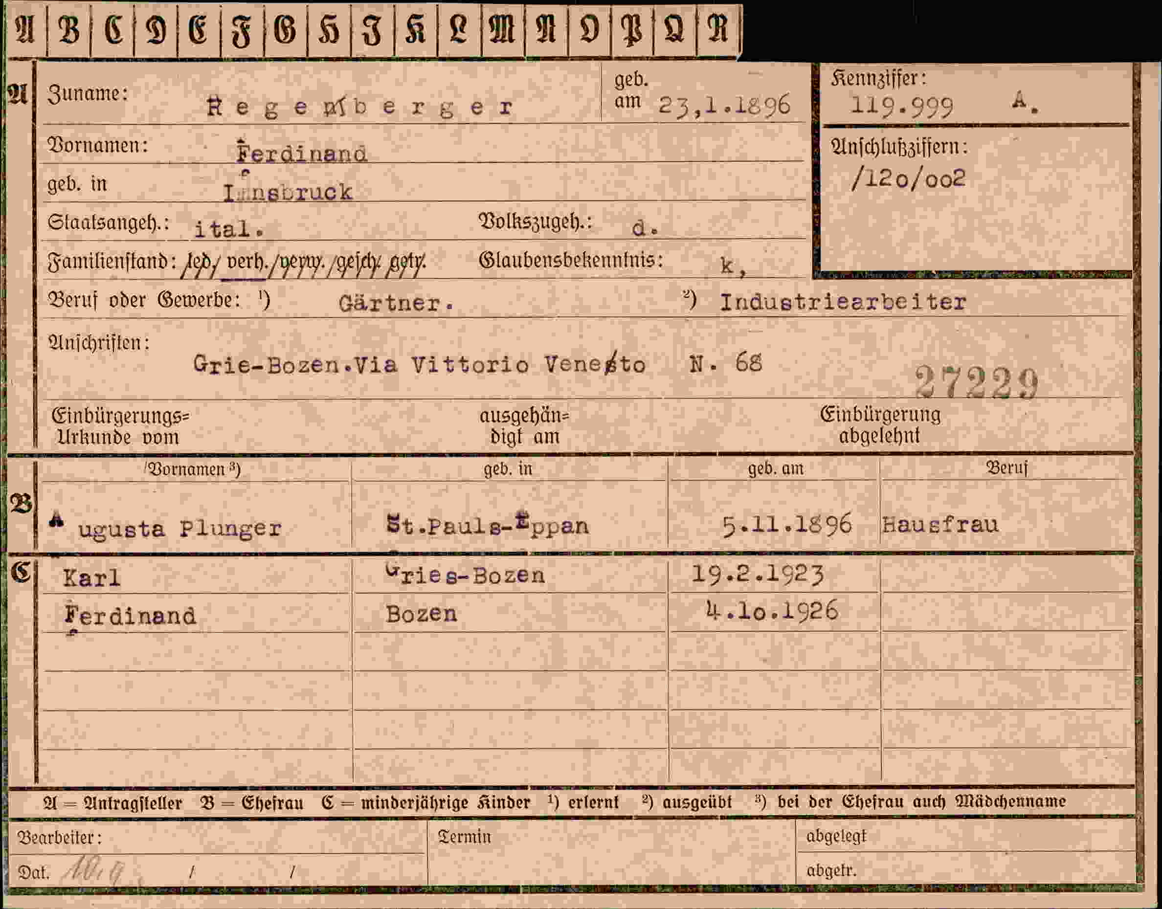 Dokument für Ferdinand Regenberger