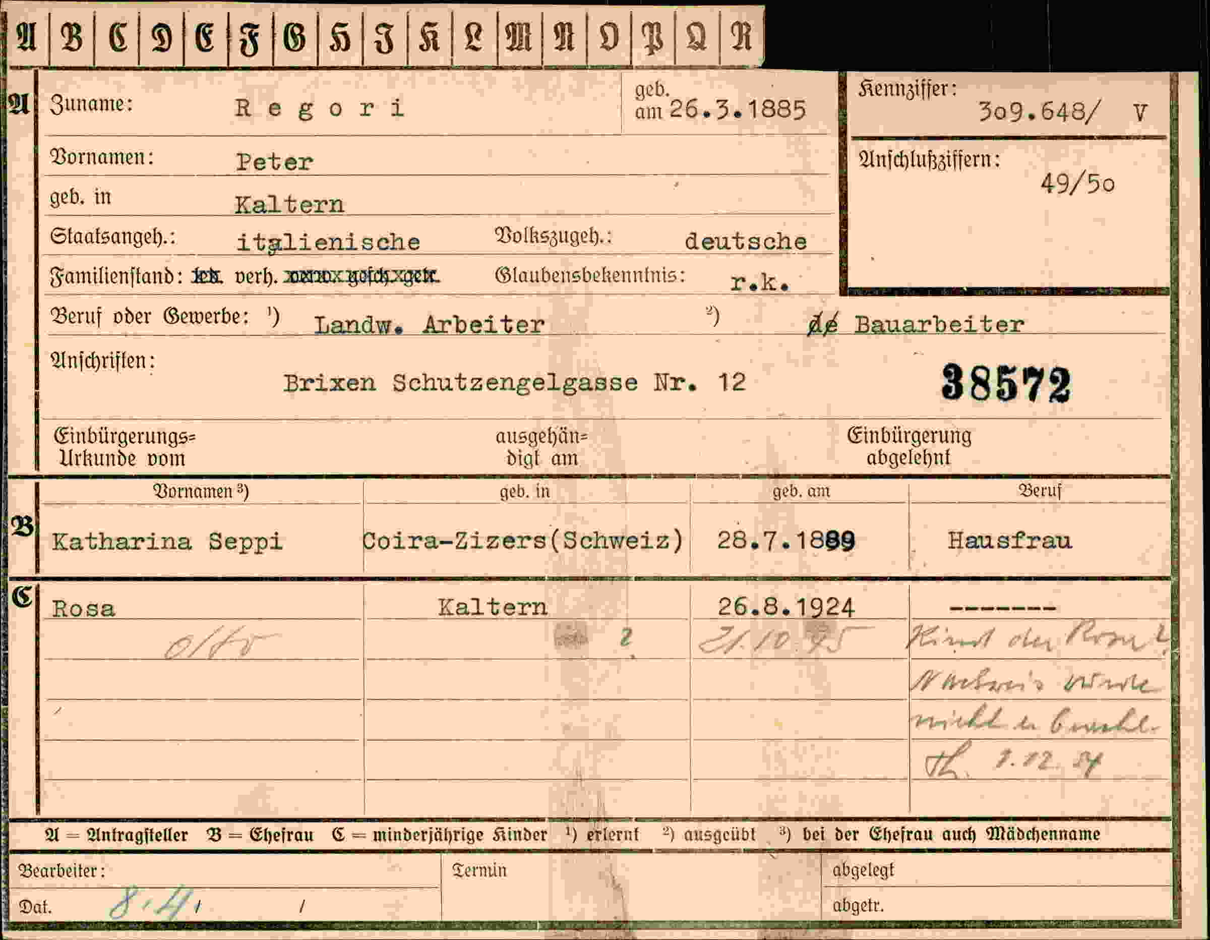 Dokument für Peter Regori
