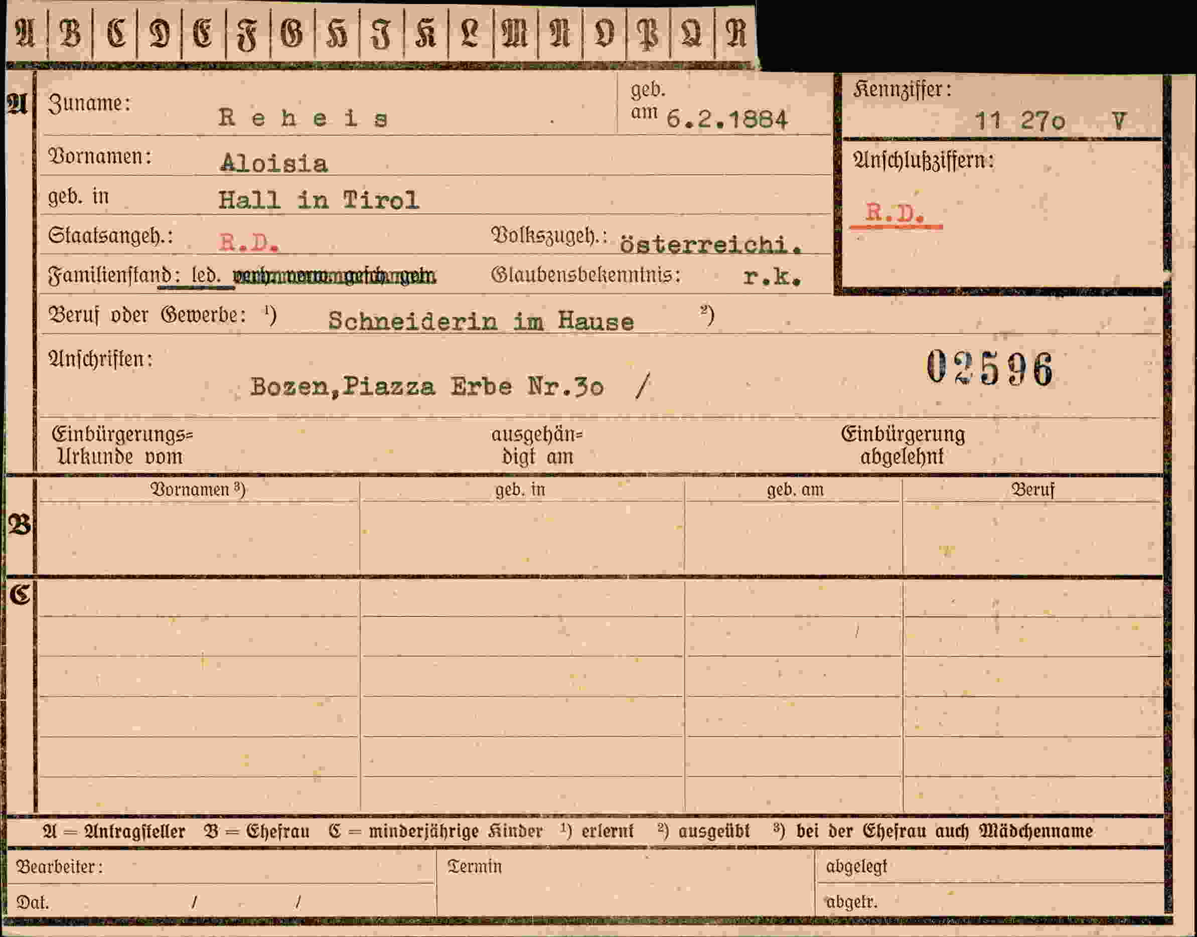 Dokument für Aloisia Reheis