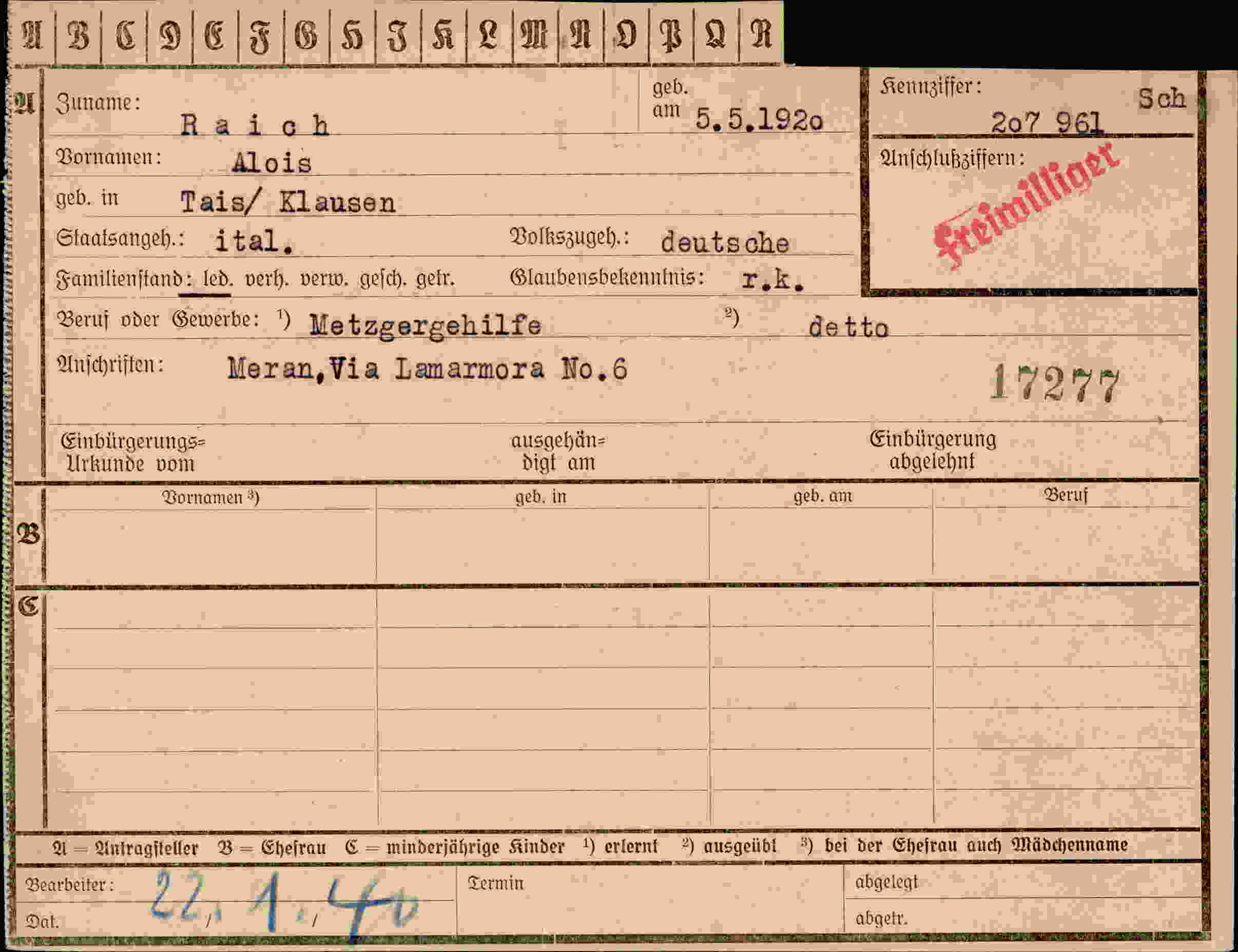 Dokument für Alois Raich