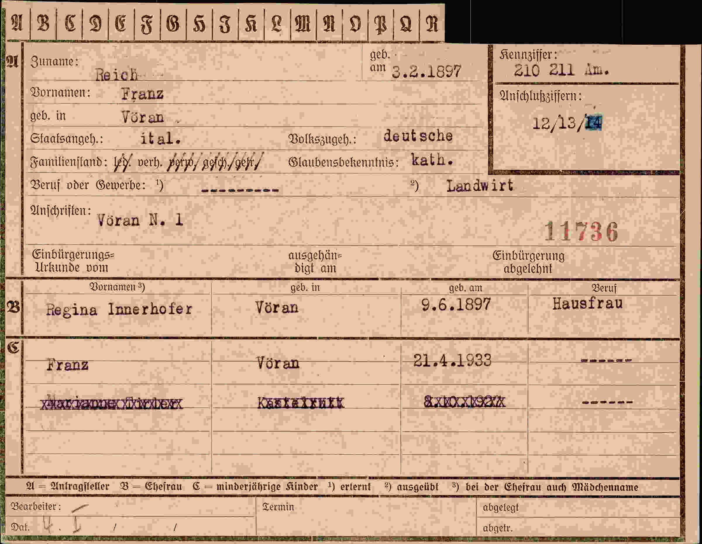 Dokument für Franz Reich