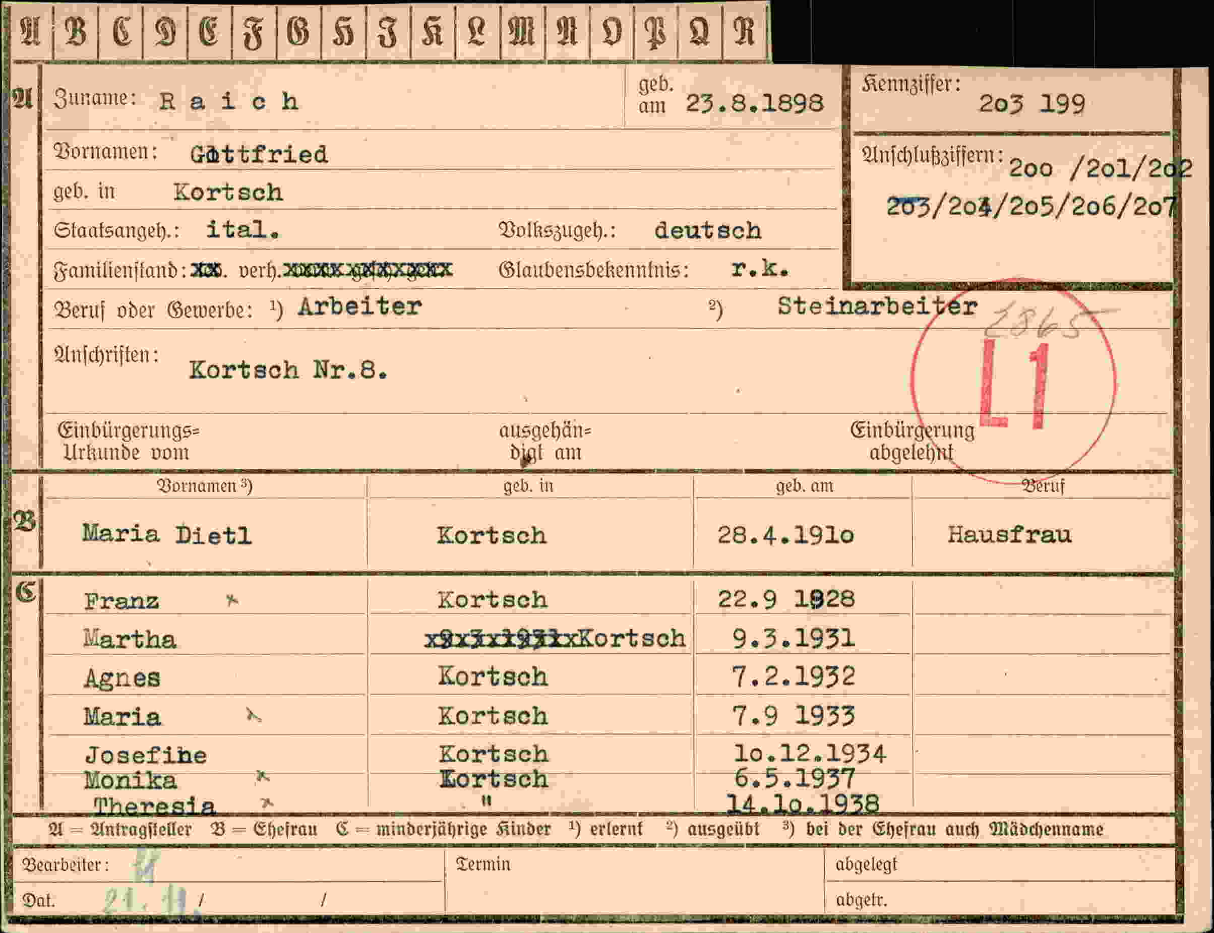 Dokument für Gottfried Raich