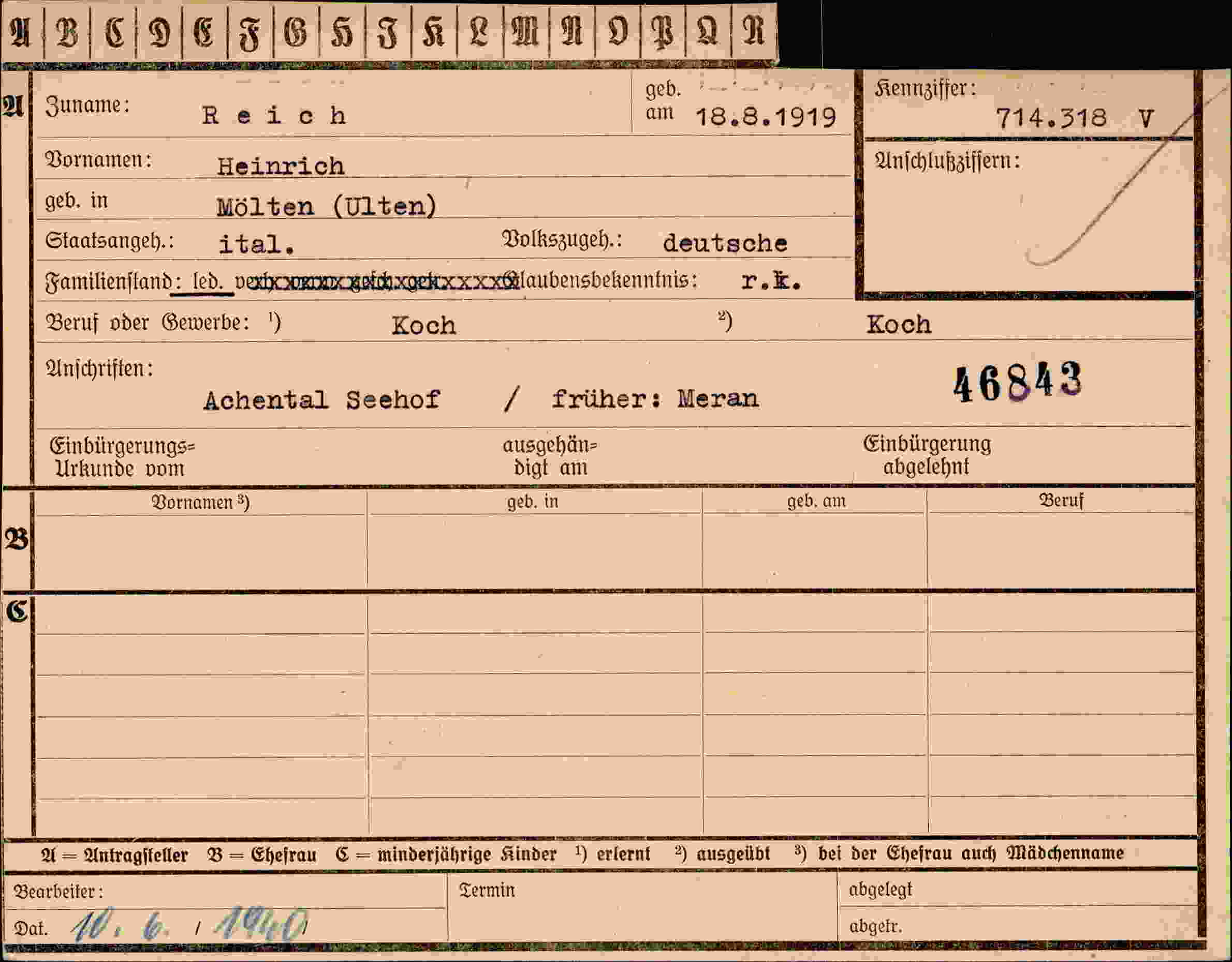Dokument für Heinrich Reich