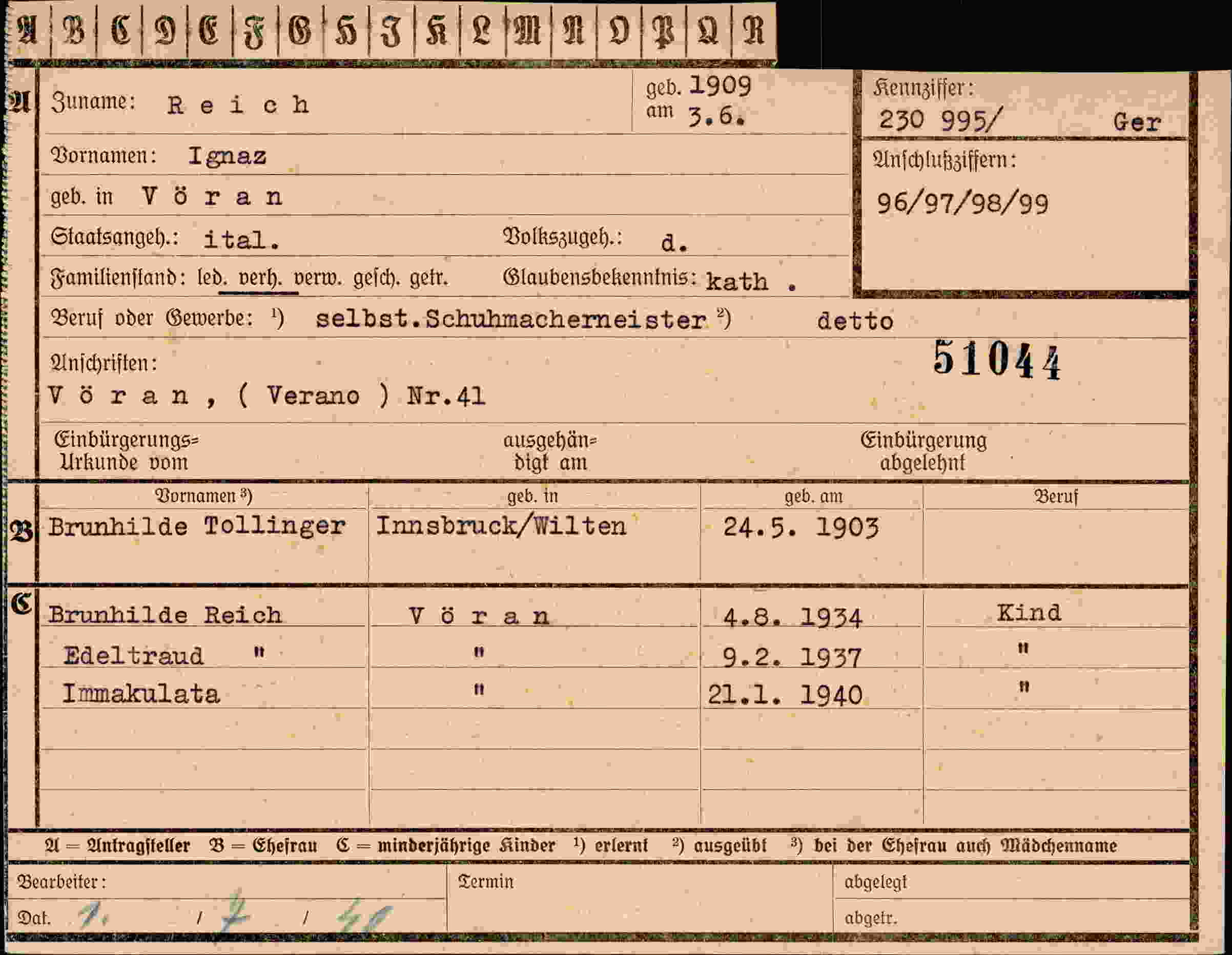 Dokument für Ignaz Reich