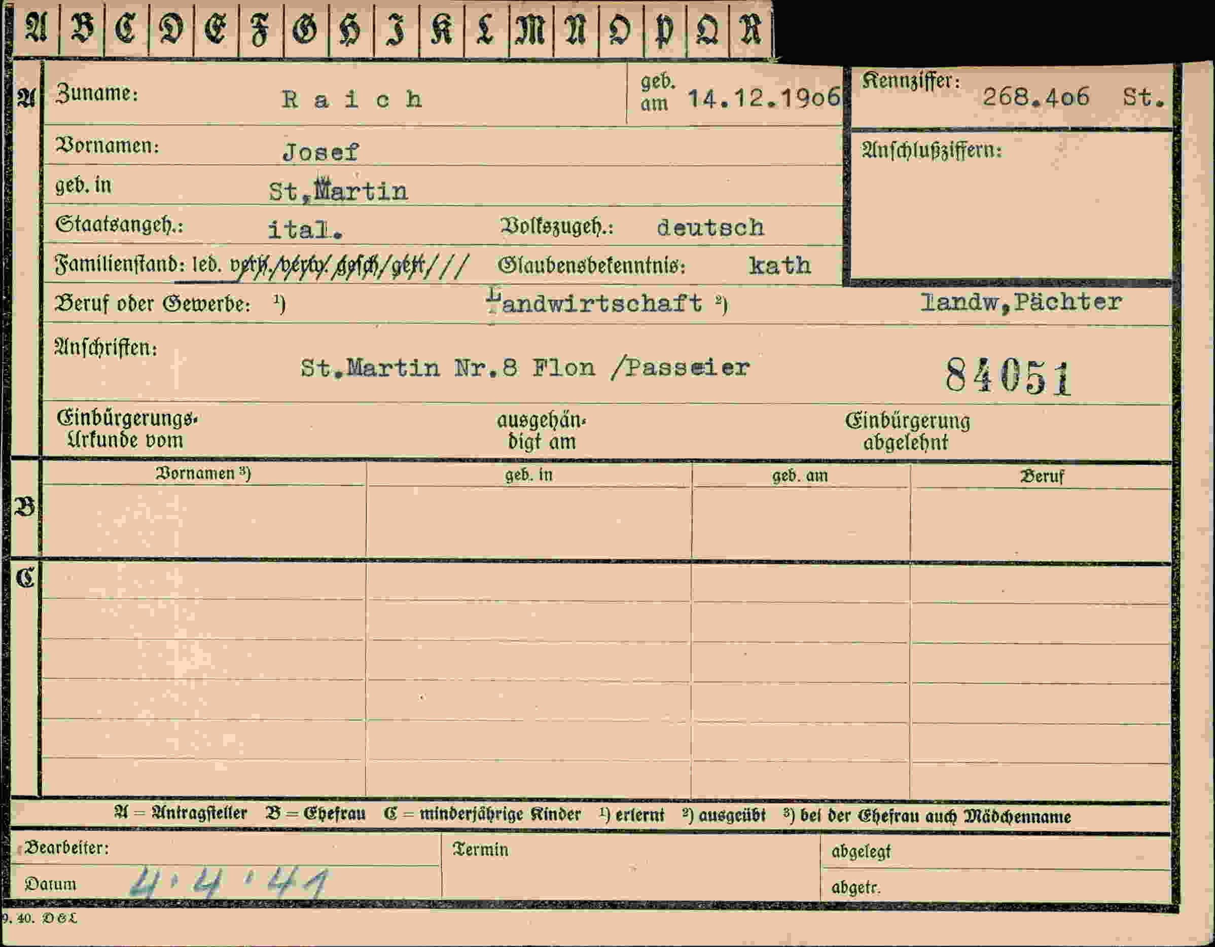 Dokument für Josef Raich