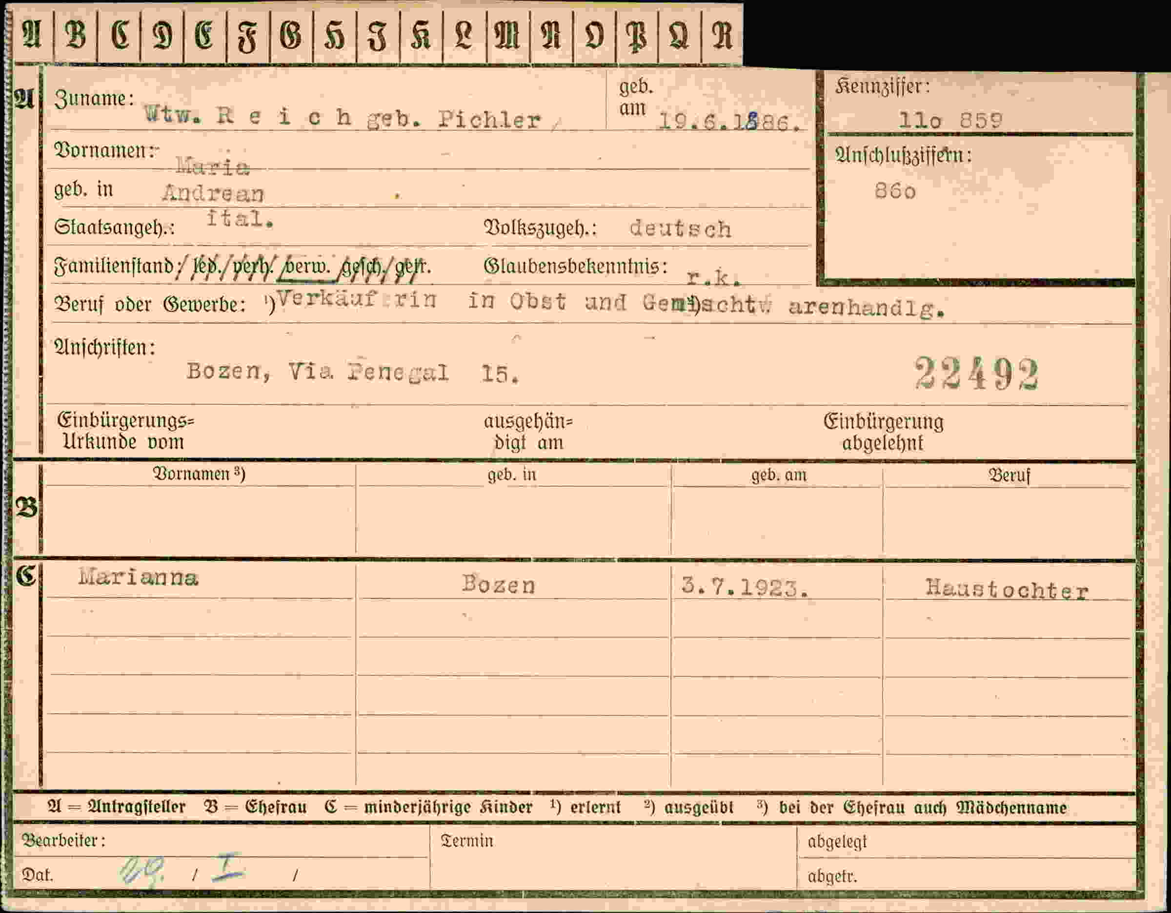 Dokument für Maria Reich