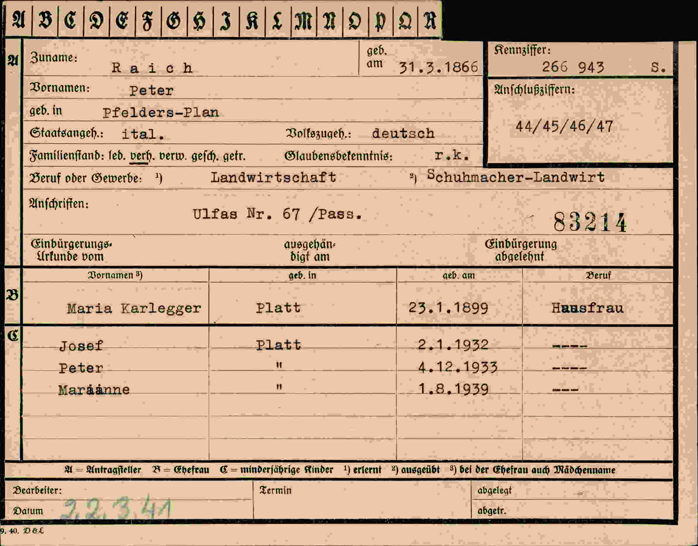Dokument für Peter Raich