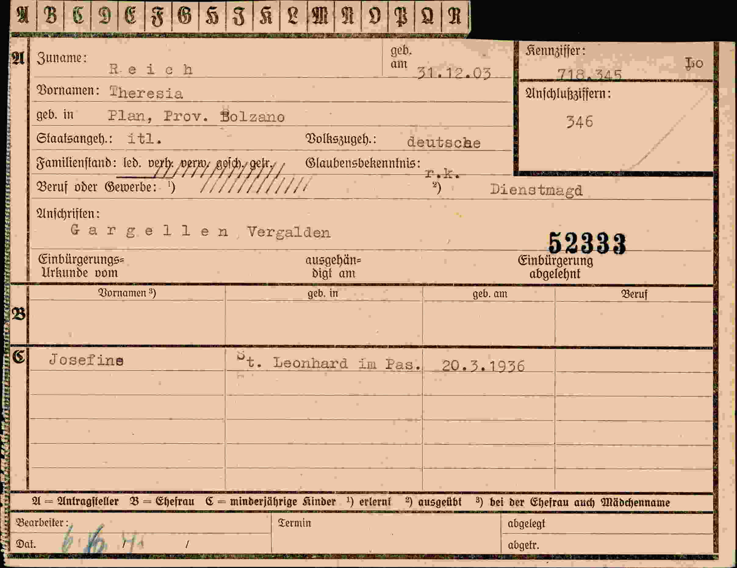 Dokument für Theresia Reich