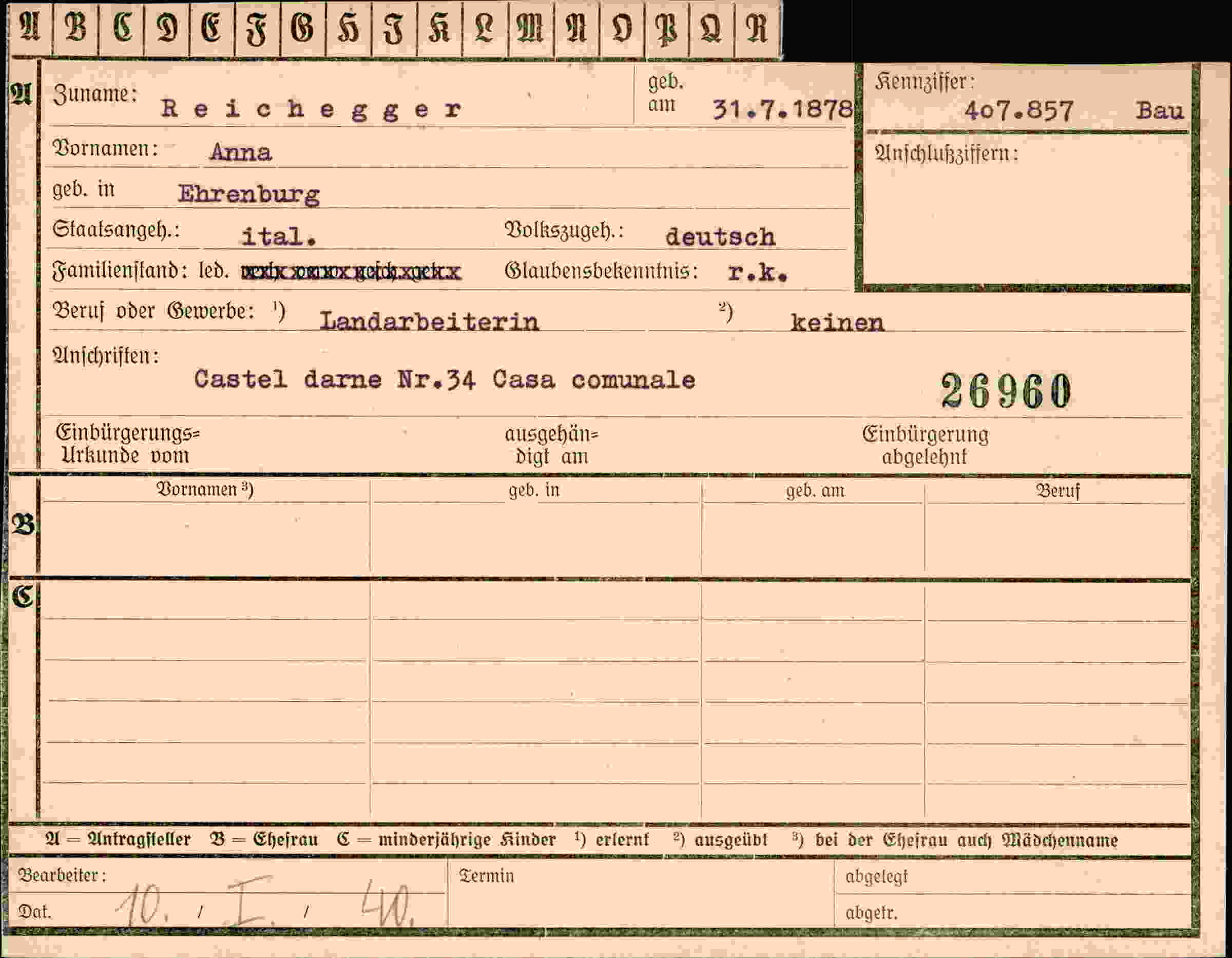 Vorderseite des Dokuments