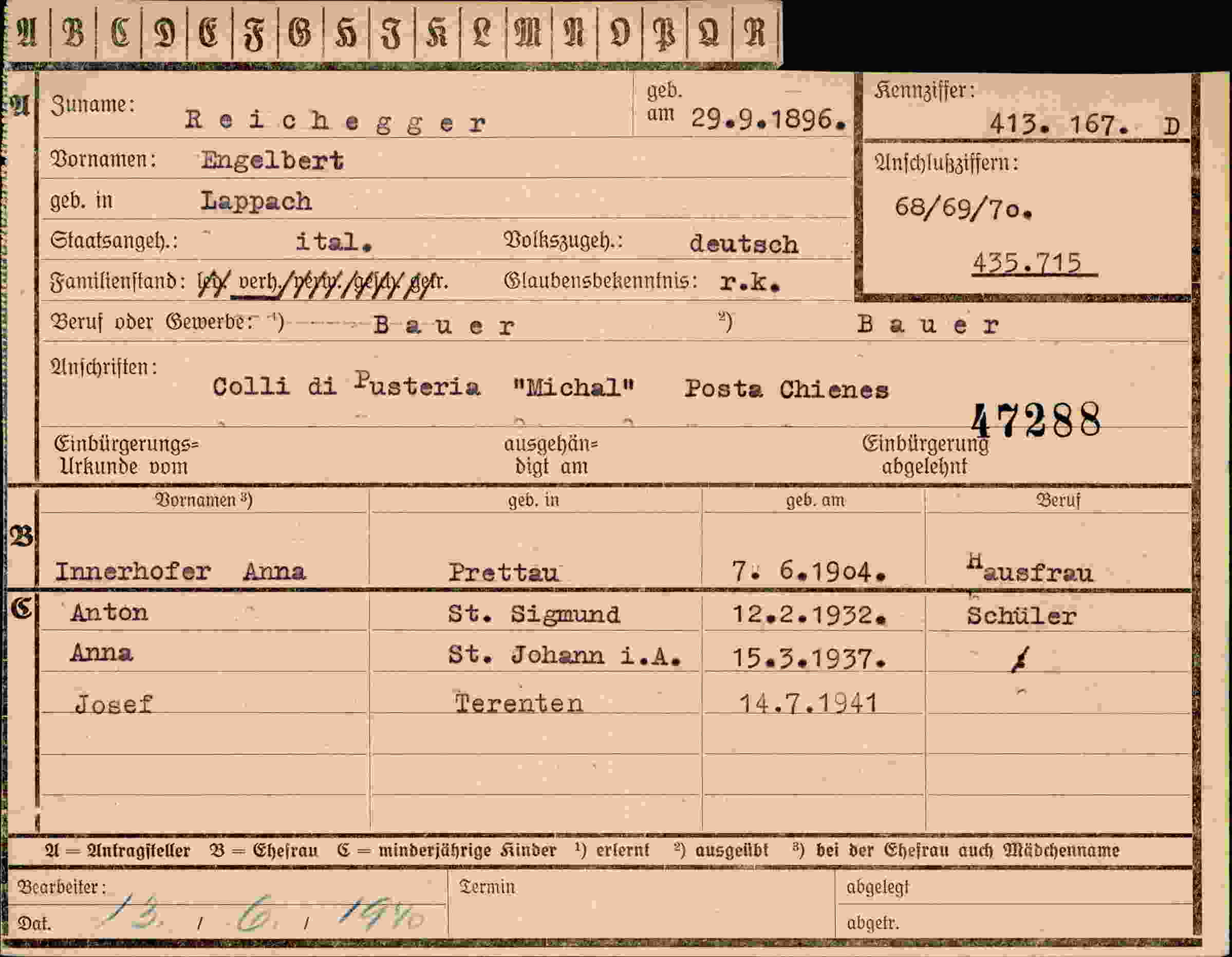 Vorderseite des Dokuments