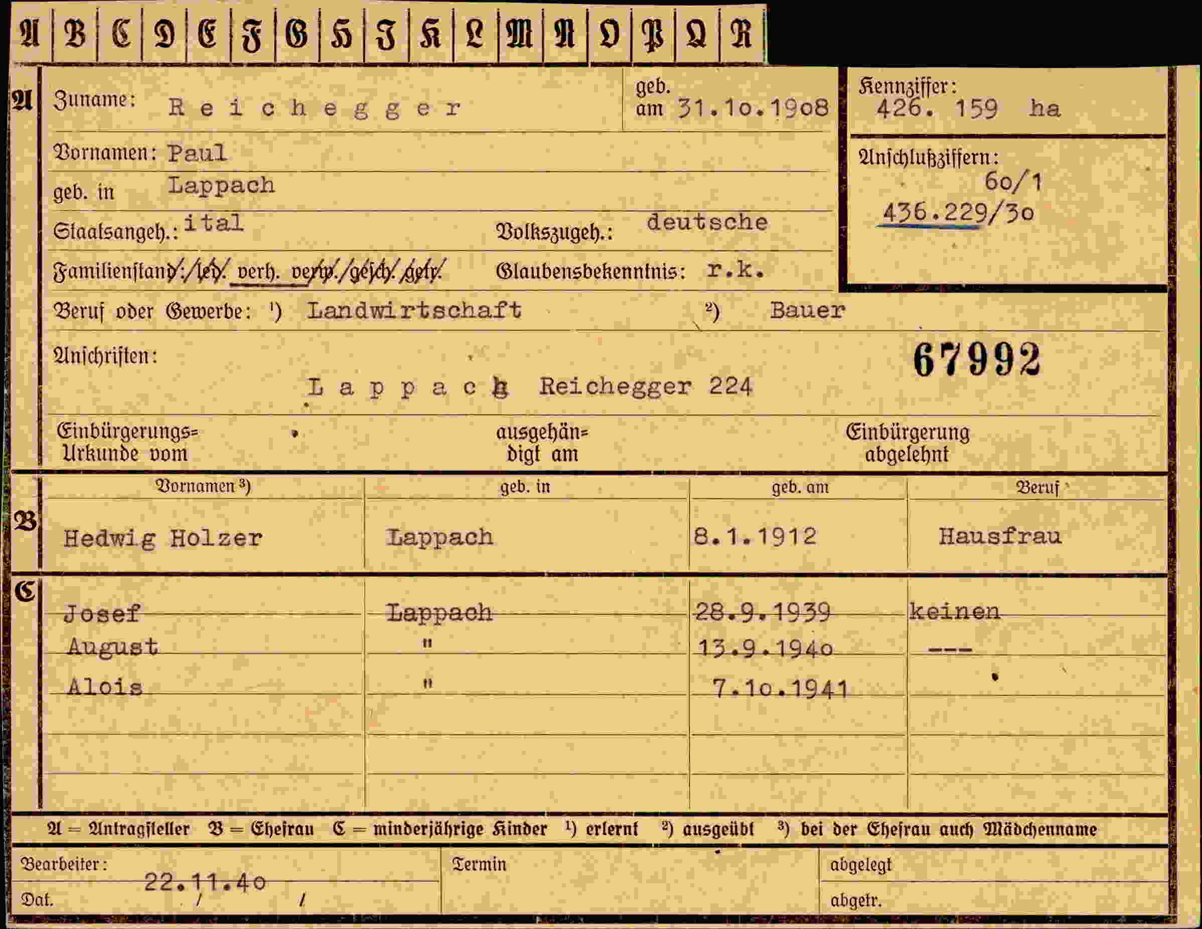 Vorderseite des Dokuments
