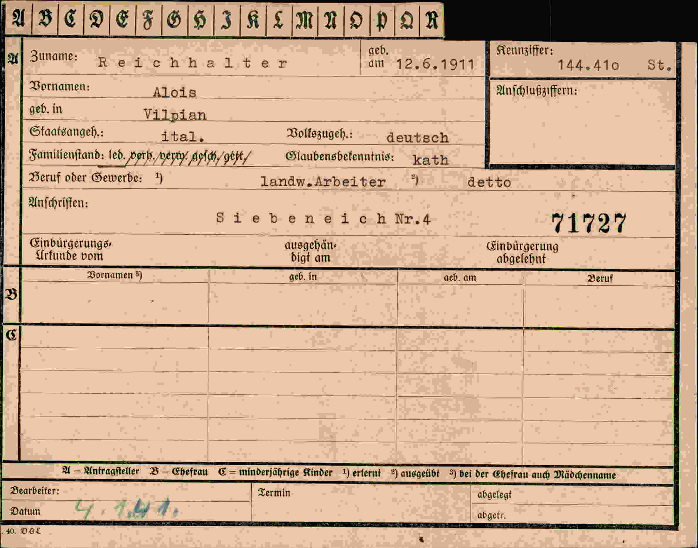 Dokument für Alois Reichhalter