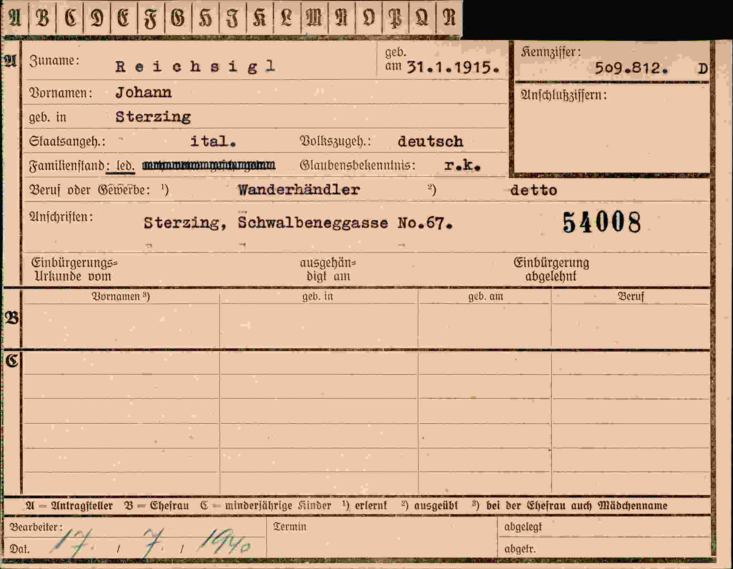 Dokument für Johann Reichsigl