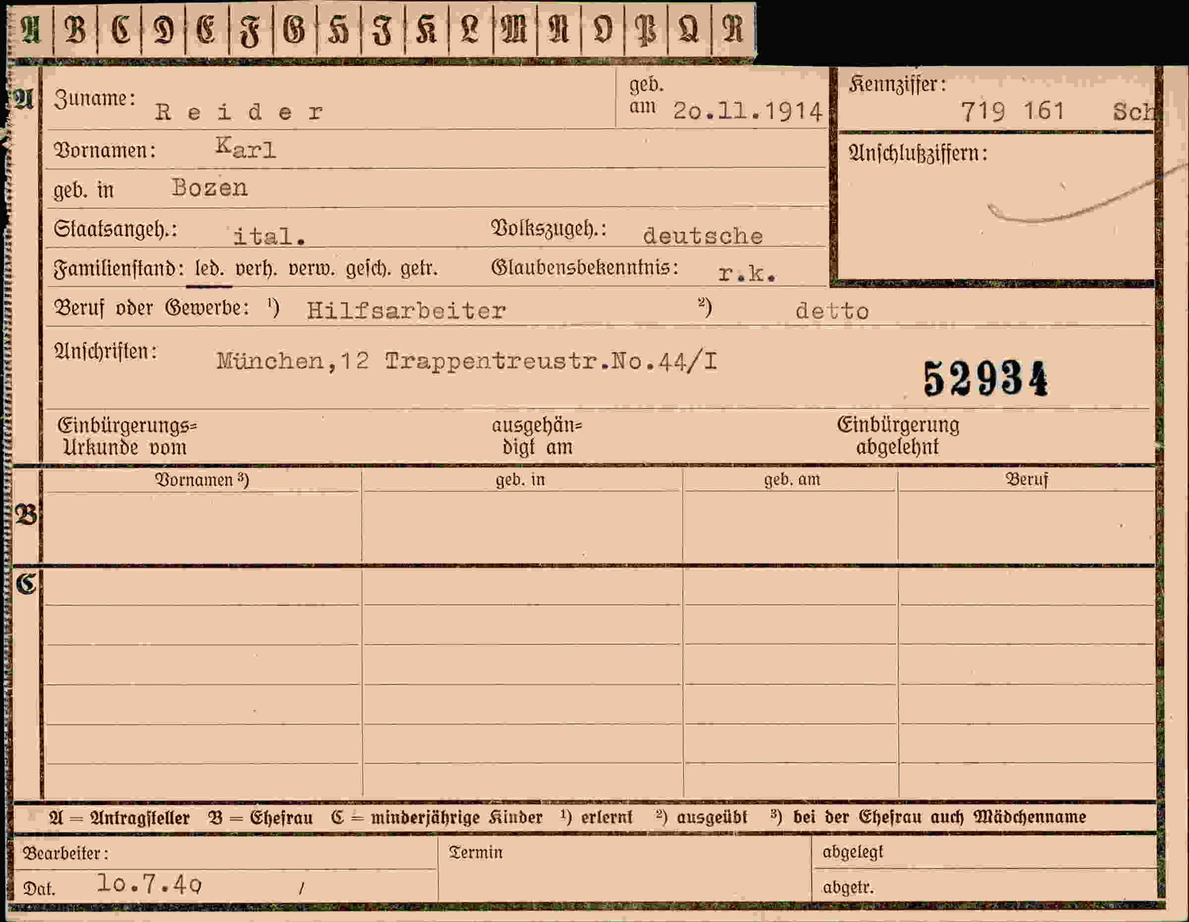 Vorderseite des Dokuments
