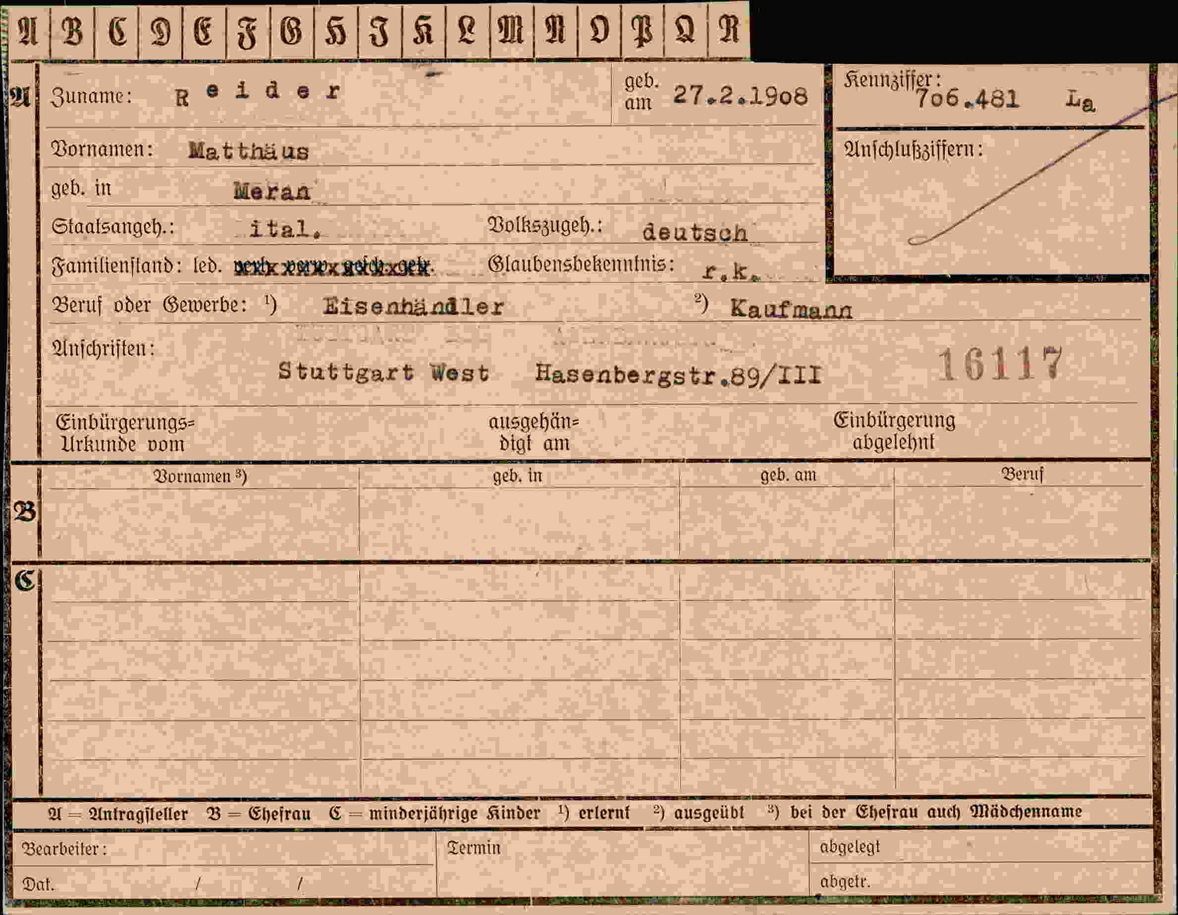 Dokument für Matthäus Reider