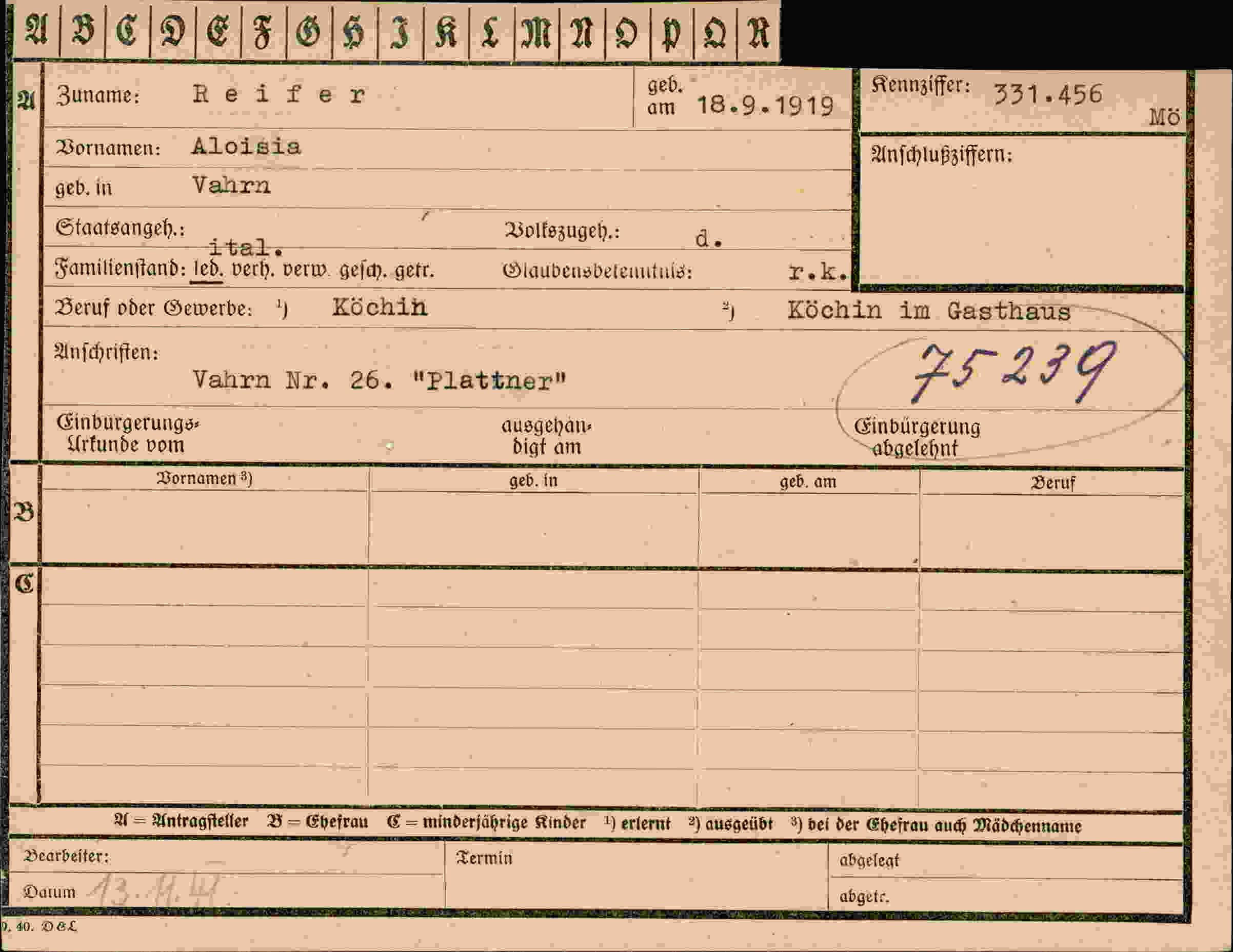 Dokument für Aloisis Reifer