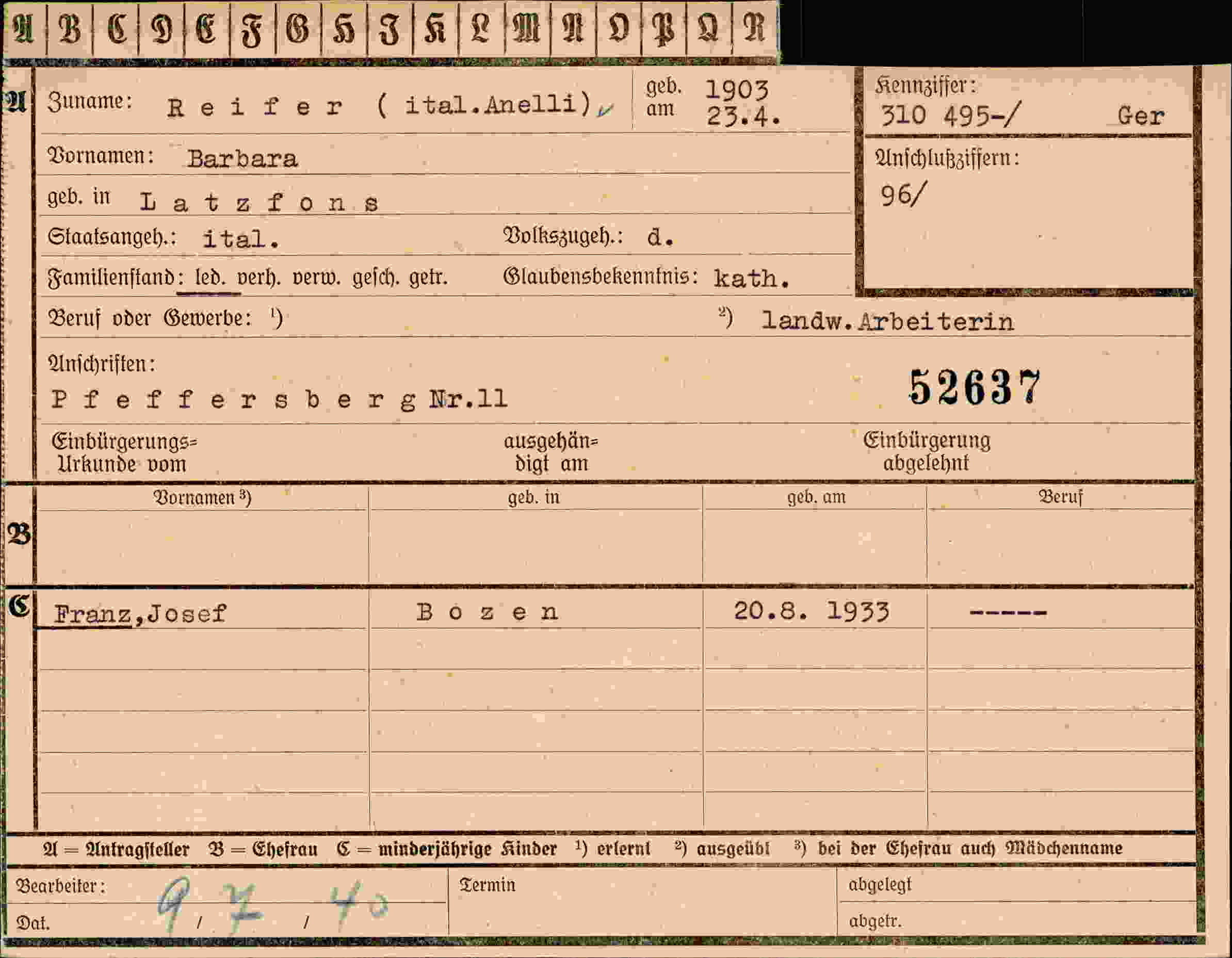 Vorderseite des Dokuments