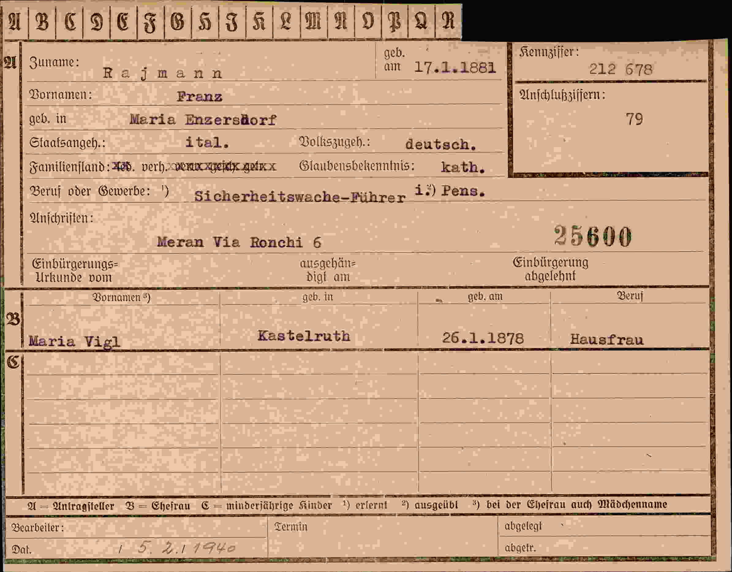 Dokument für Franz Rajmann