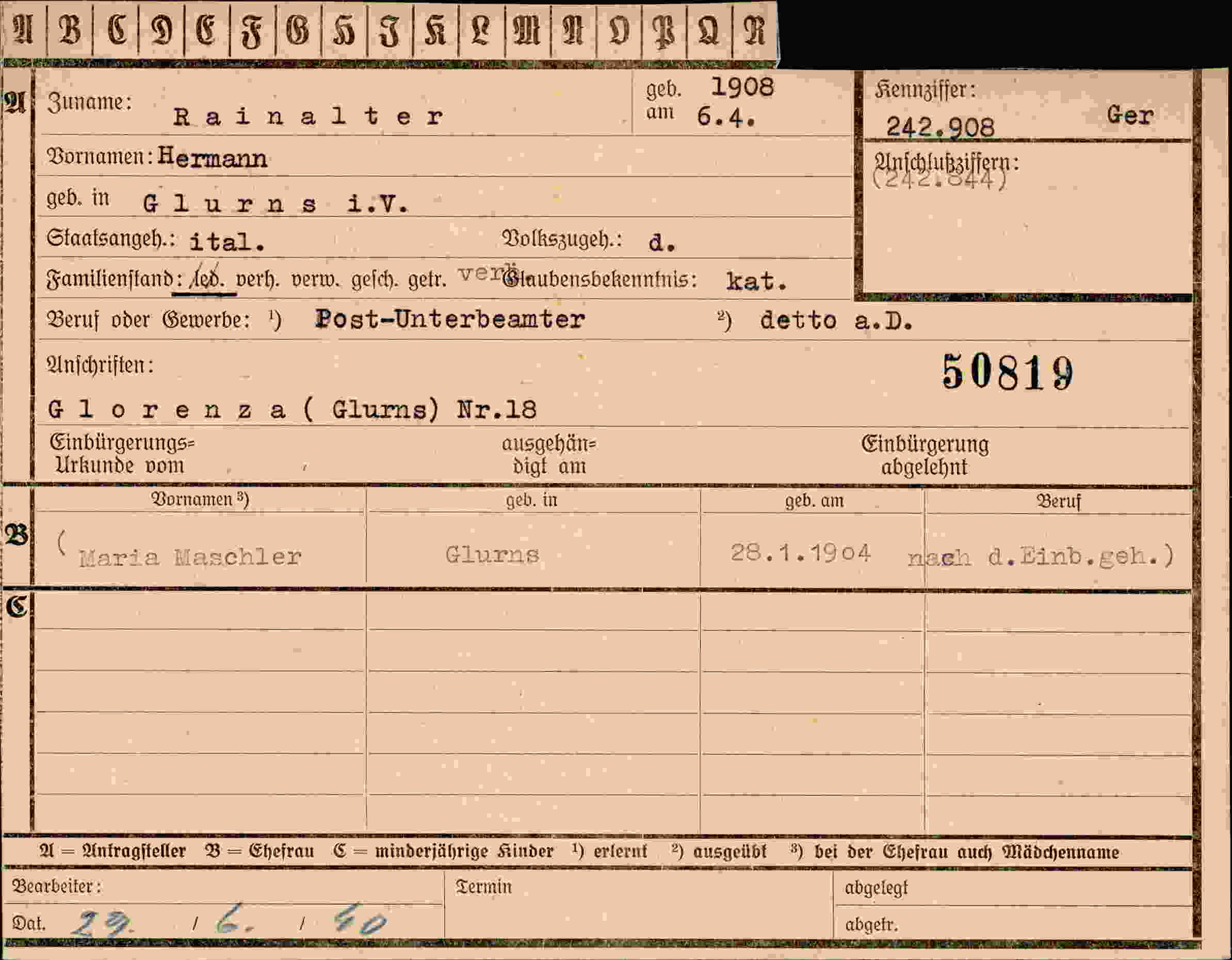 Vorderseite des Dokuments