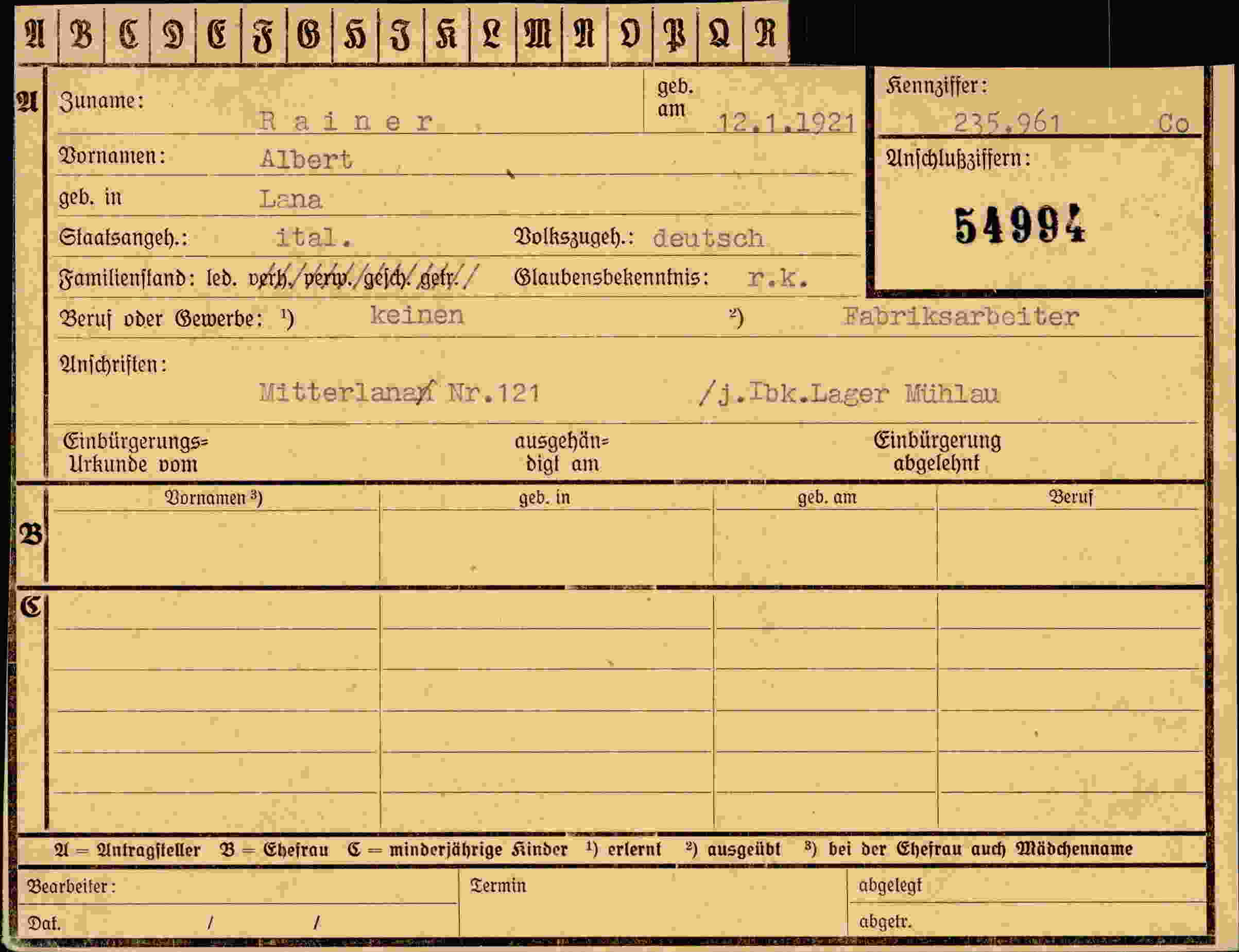 Dokument für Albert Rainer