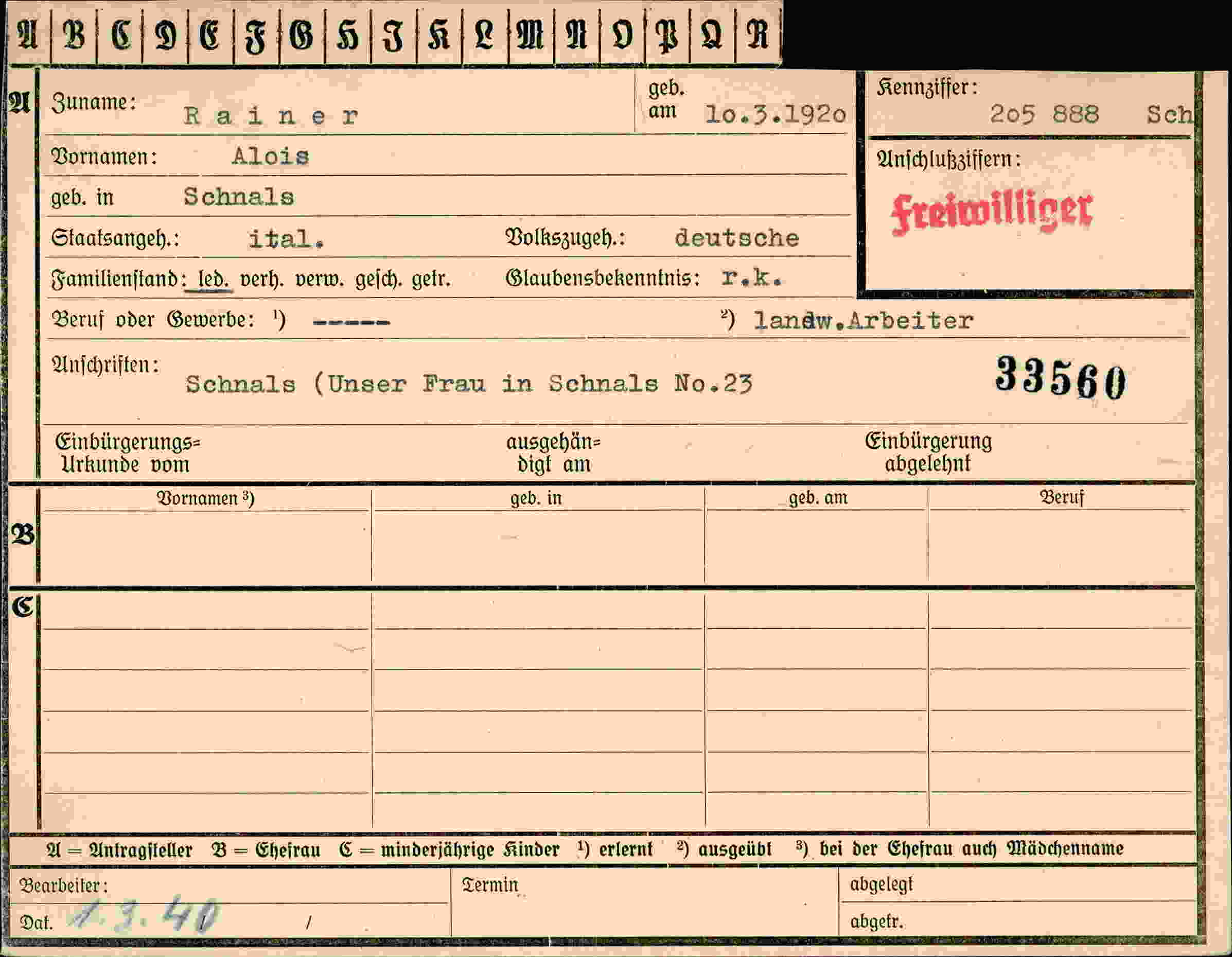 Vorderseite des Dokuments