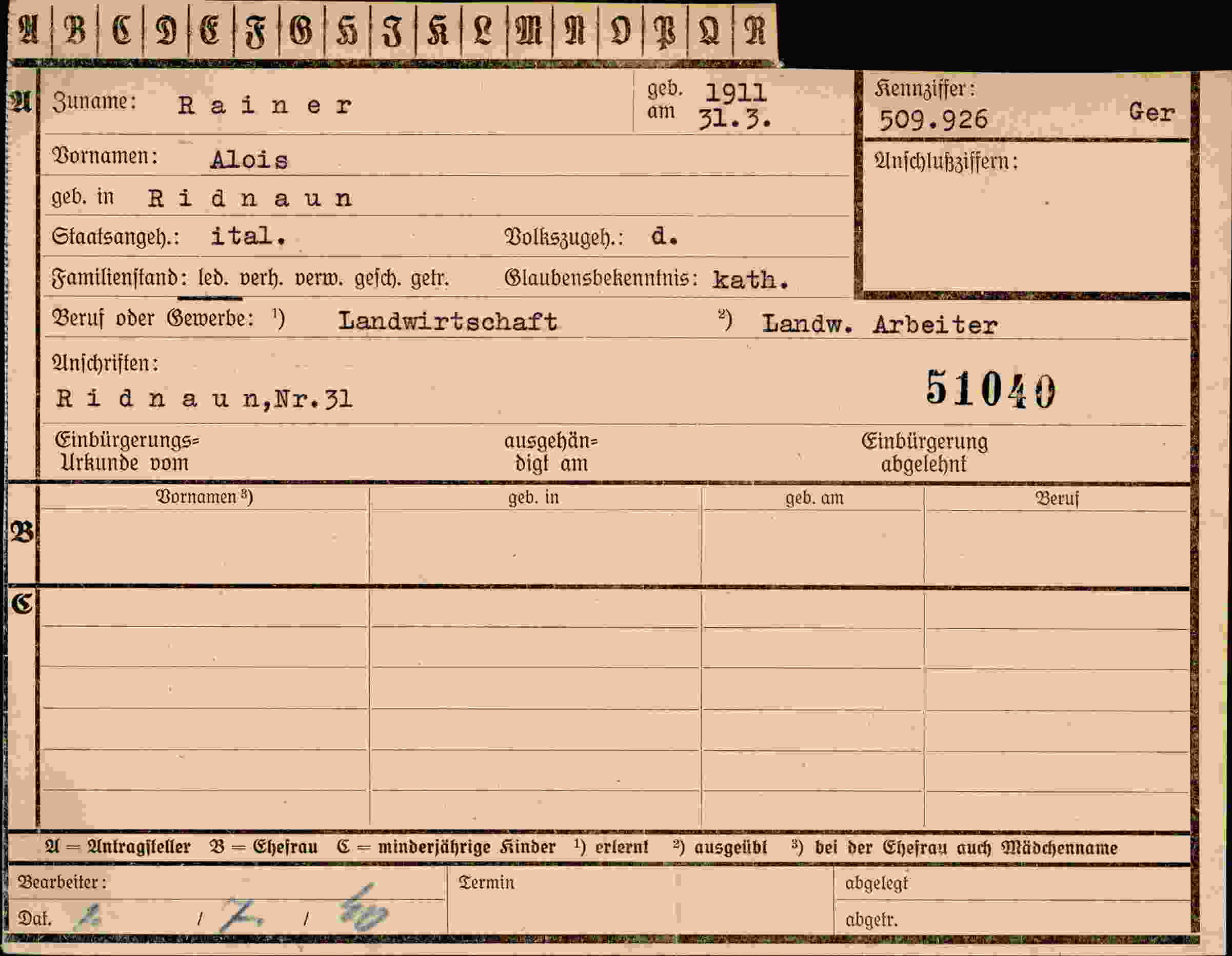 Vorderseite des Dokuments