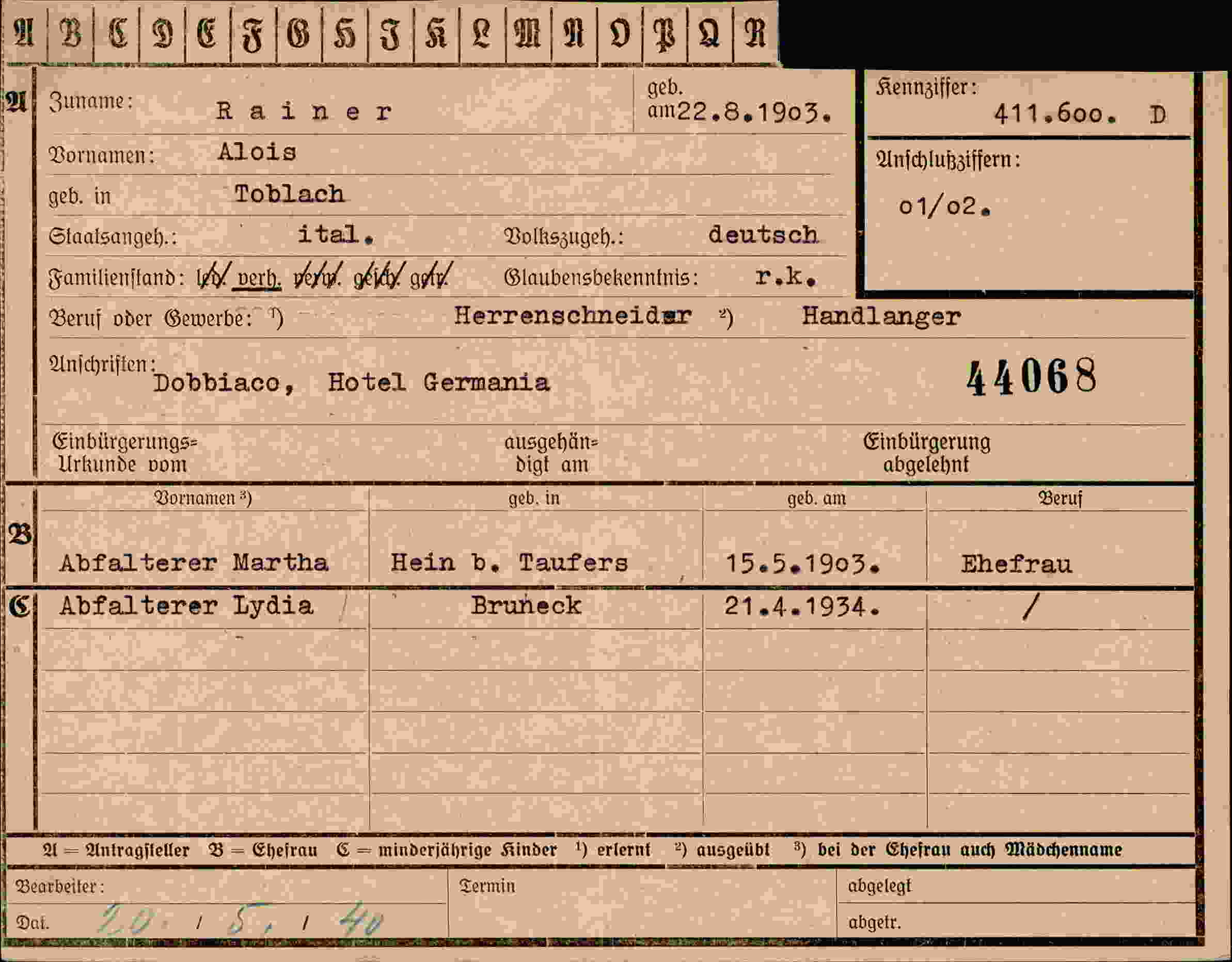 Dokument für Alois Rainer