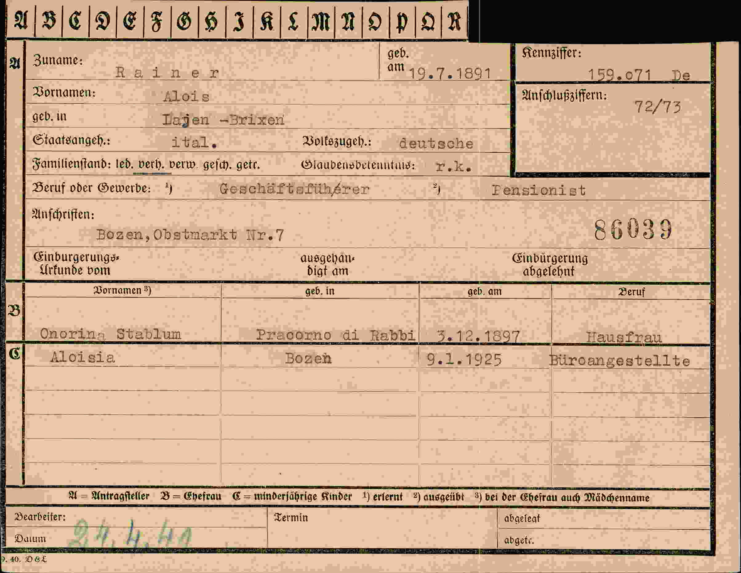 Dokument für Alois Rainer