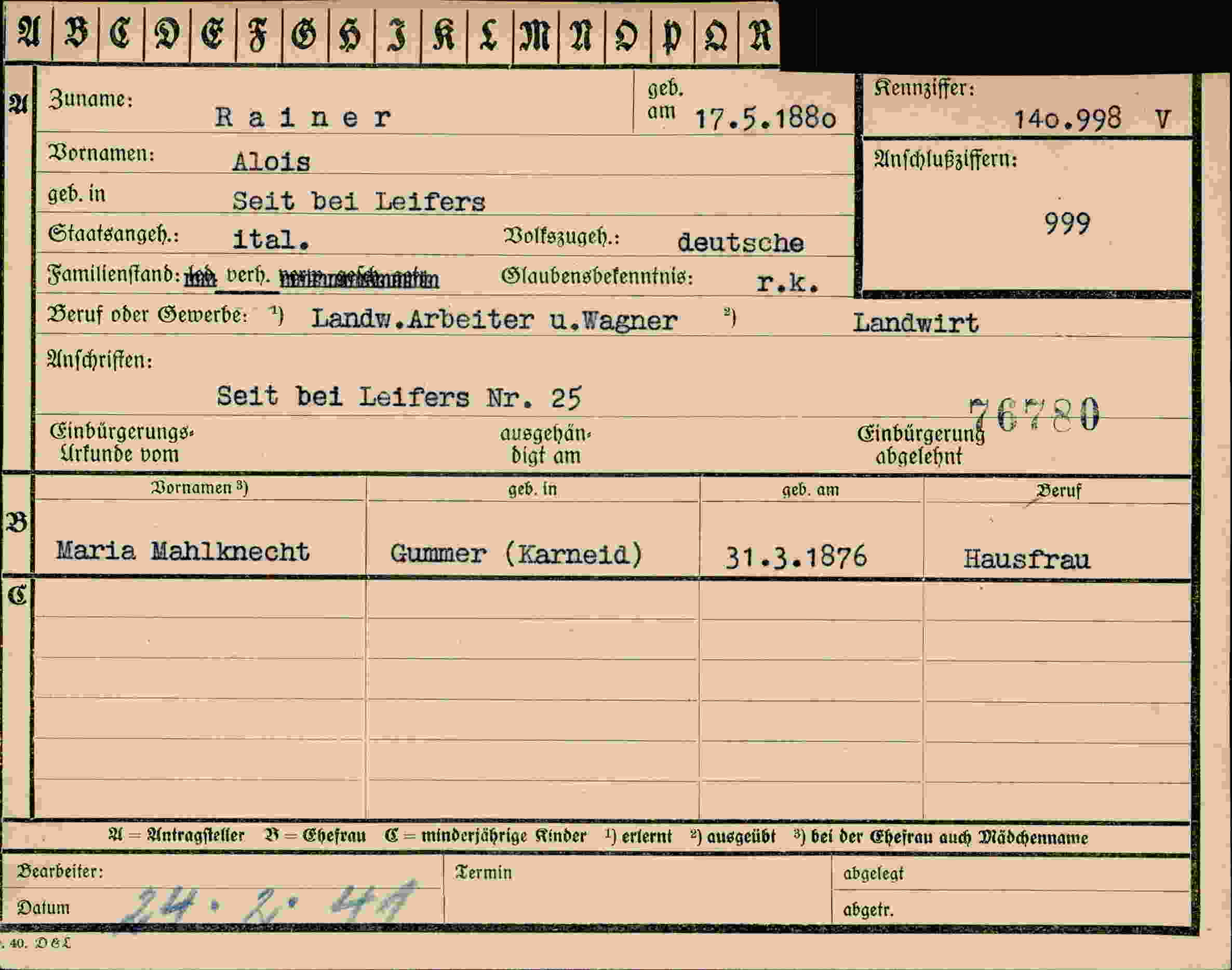 Dokument für Alois Rainer