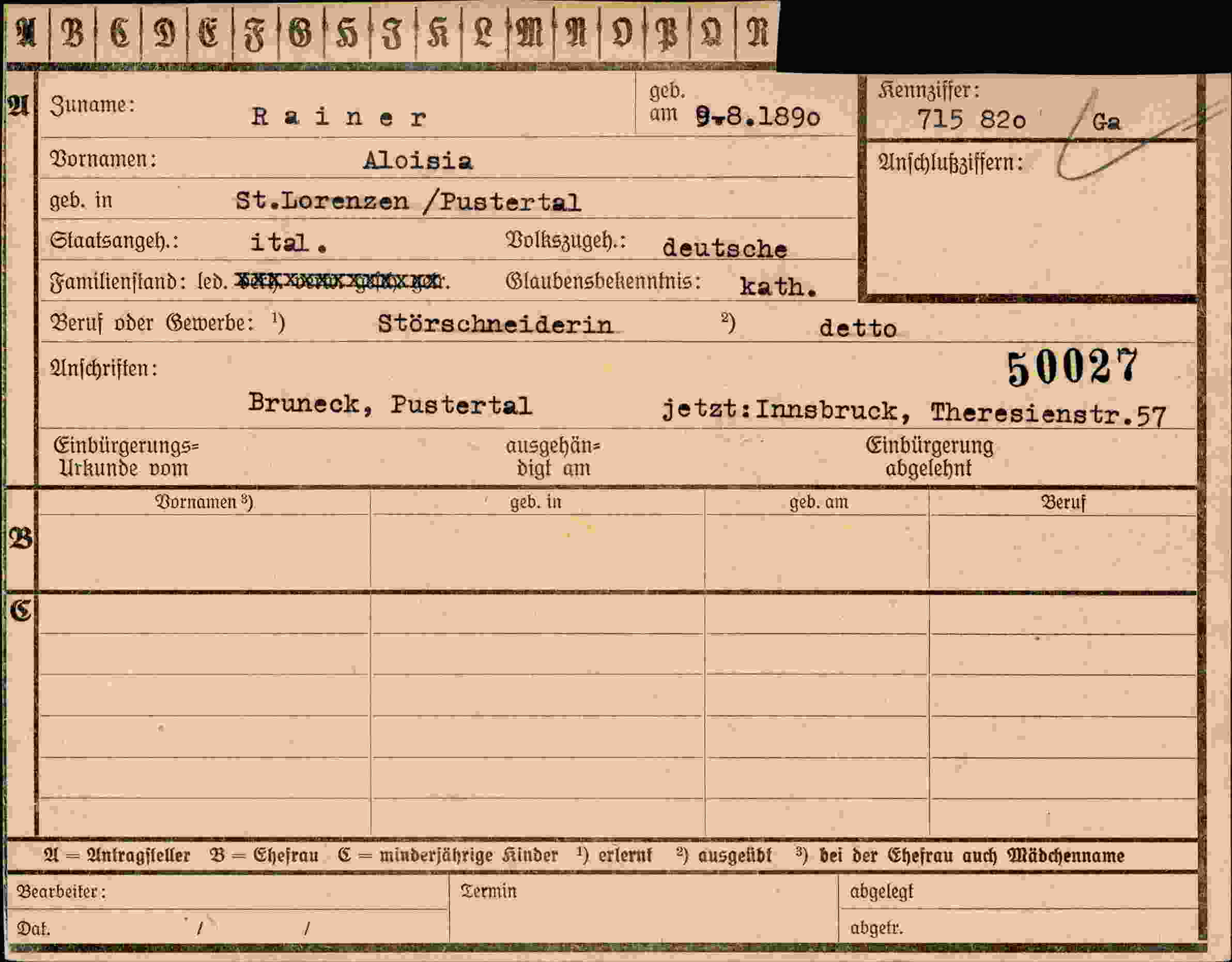 Dokument für Aloisia Rainer