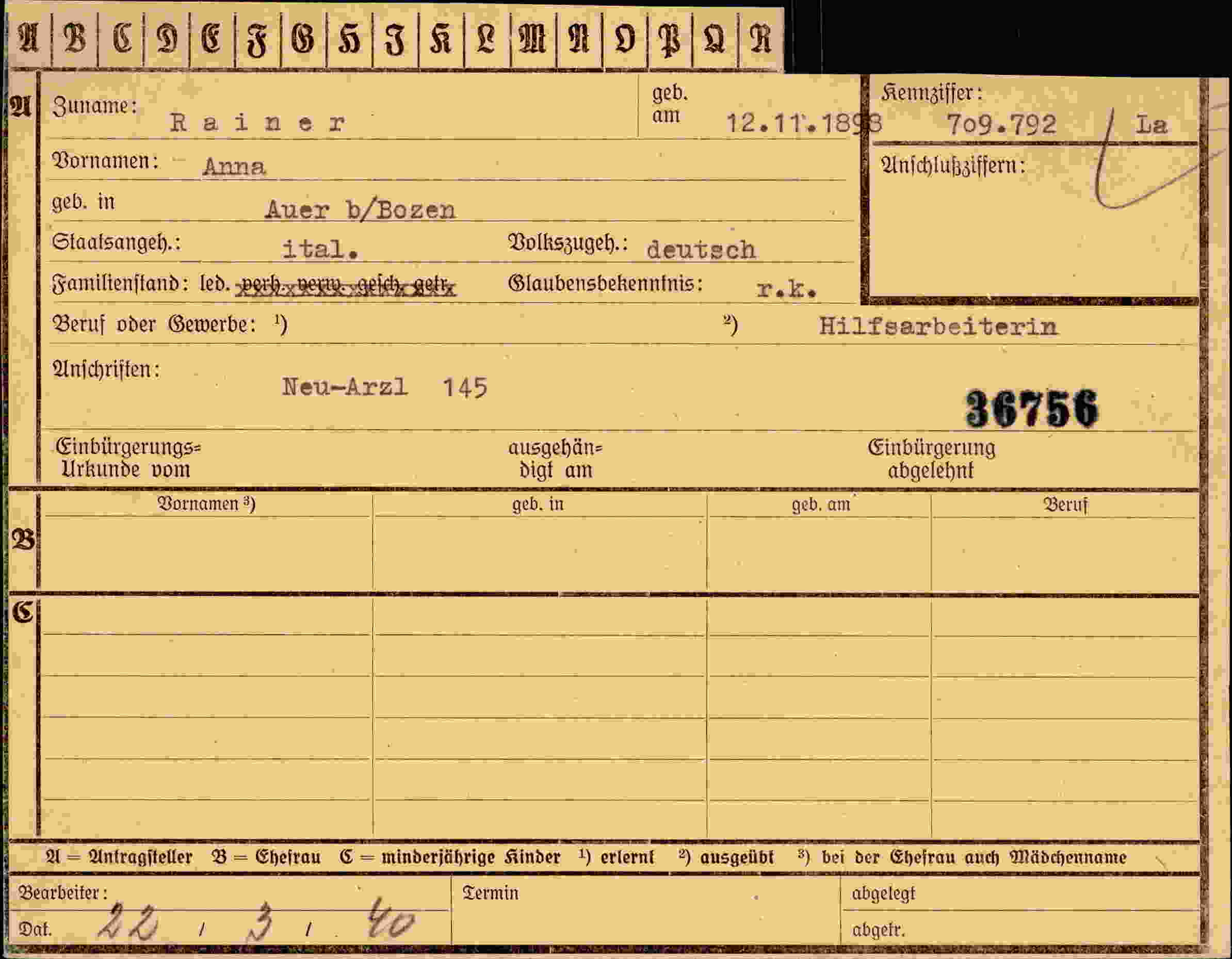 Dokument für Anna Rainer