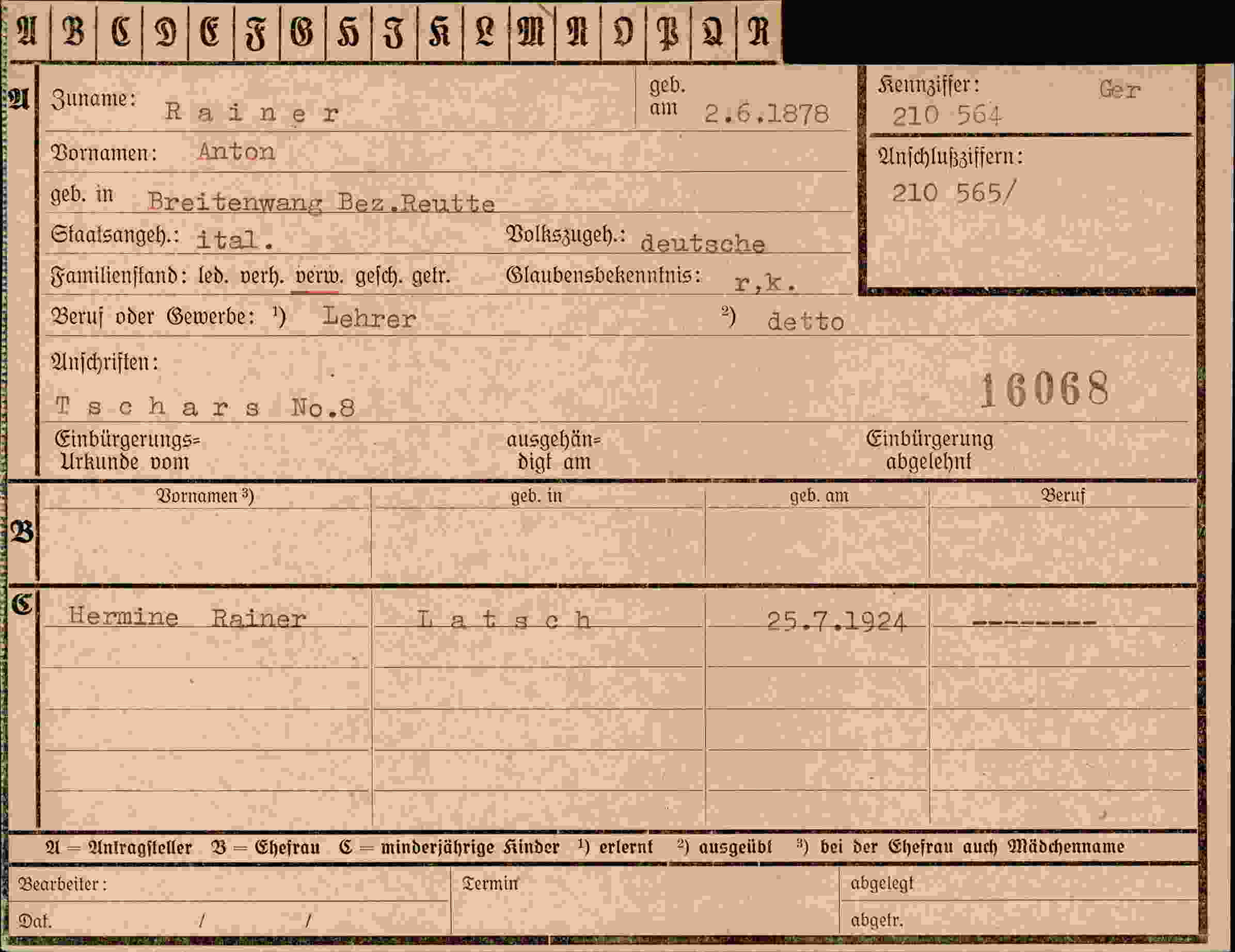 Dokument für Anton Rainer