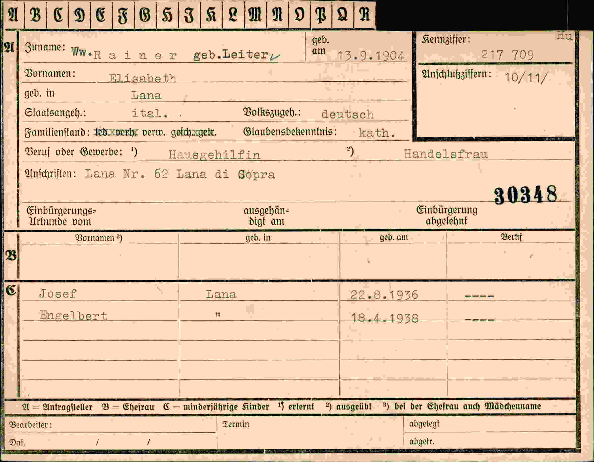 Dokument für Elisabeth Rainer