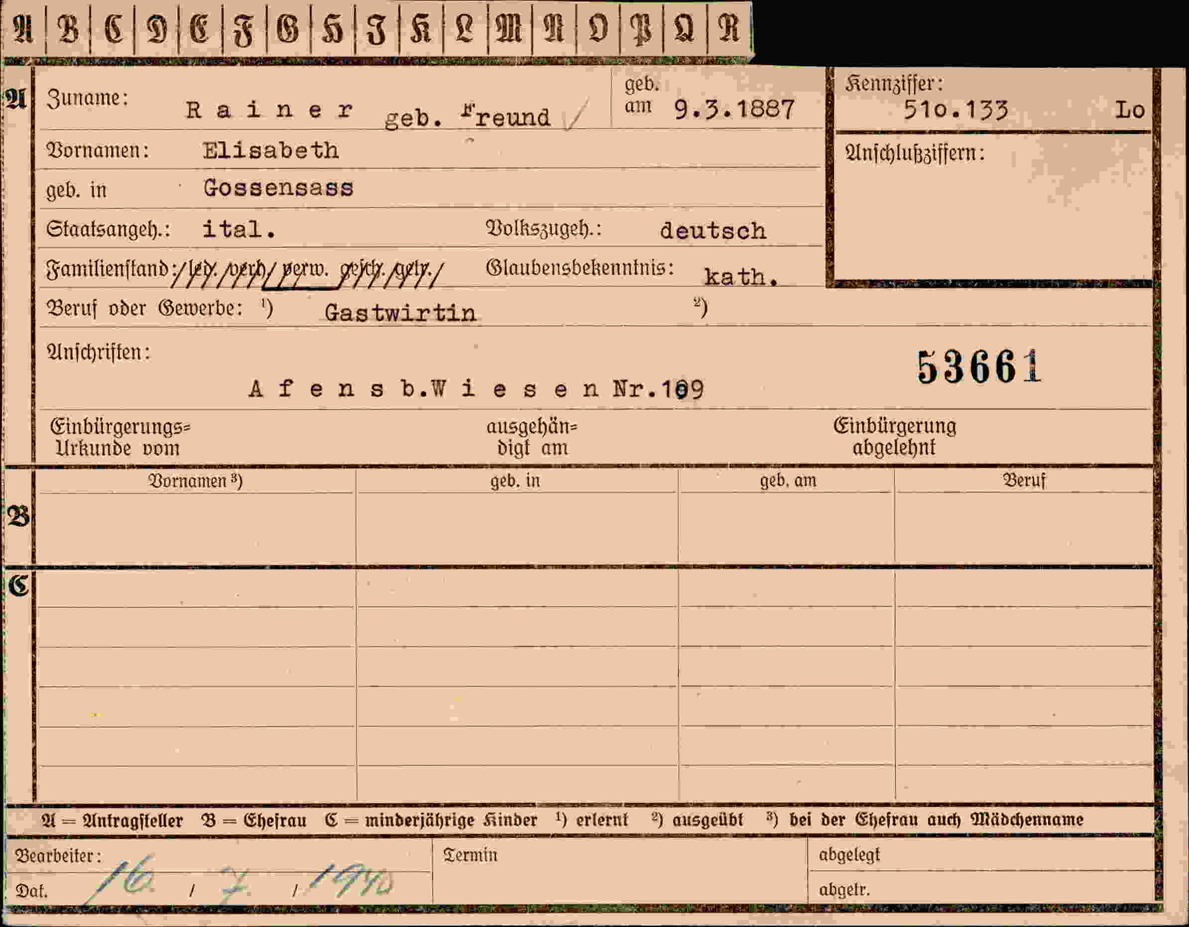 Dokument für Elisabeth Rainer