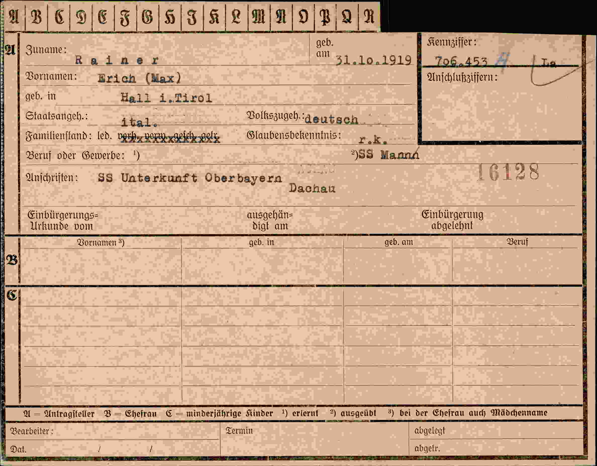 Dokument für Erich Max Rainer