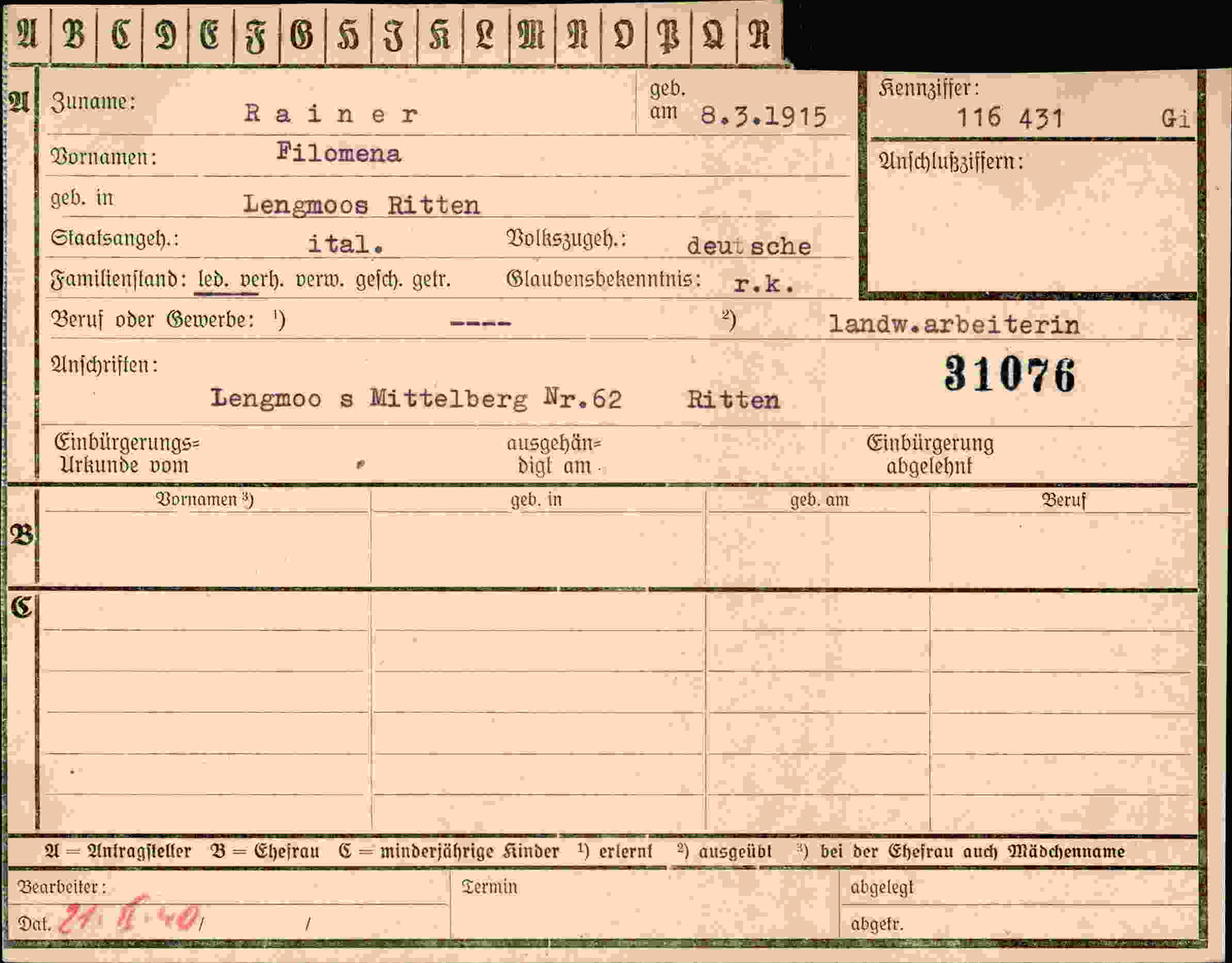 Dokument für Filomena Rainer