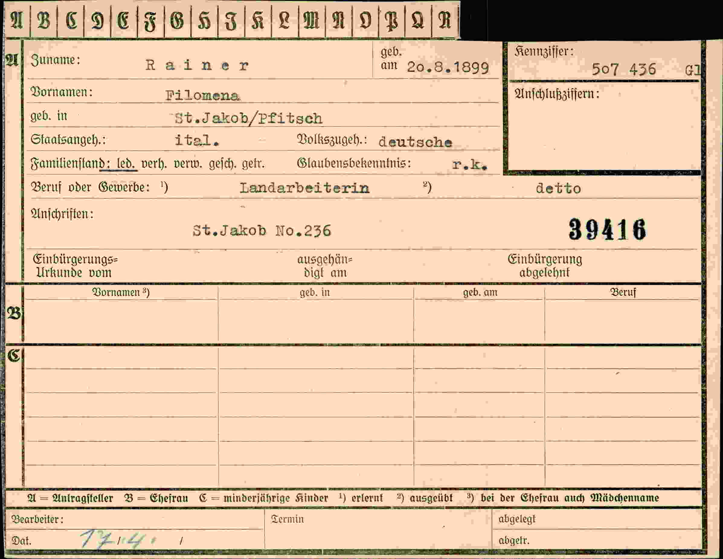 Vorderseite des Dokuments
