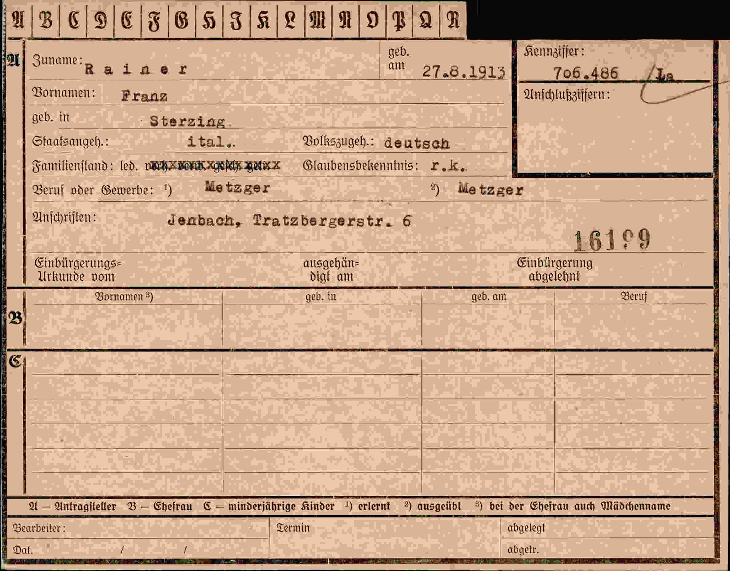 Dokument für Franz Rainer
