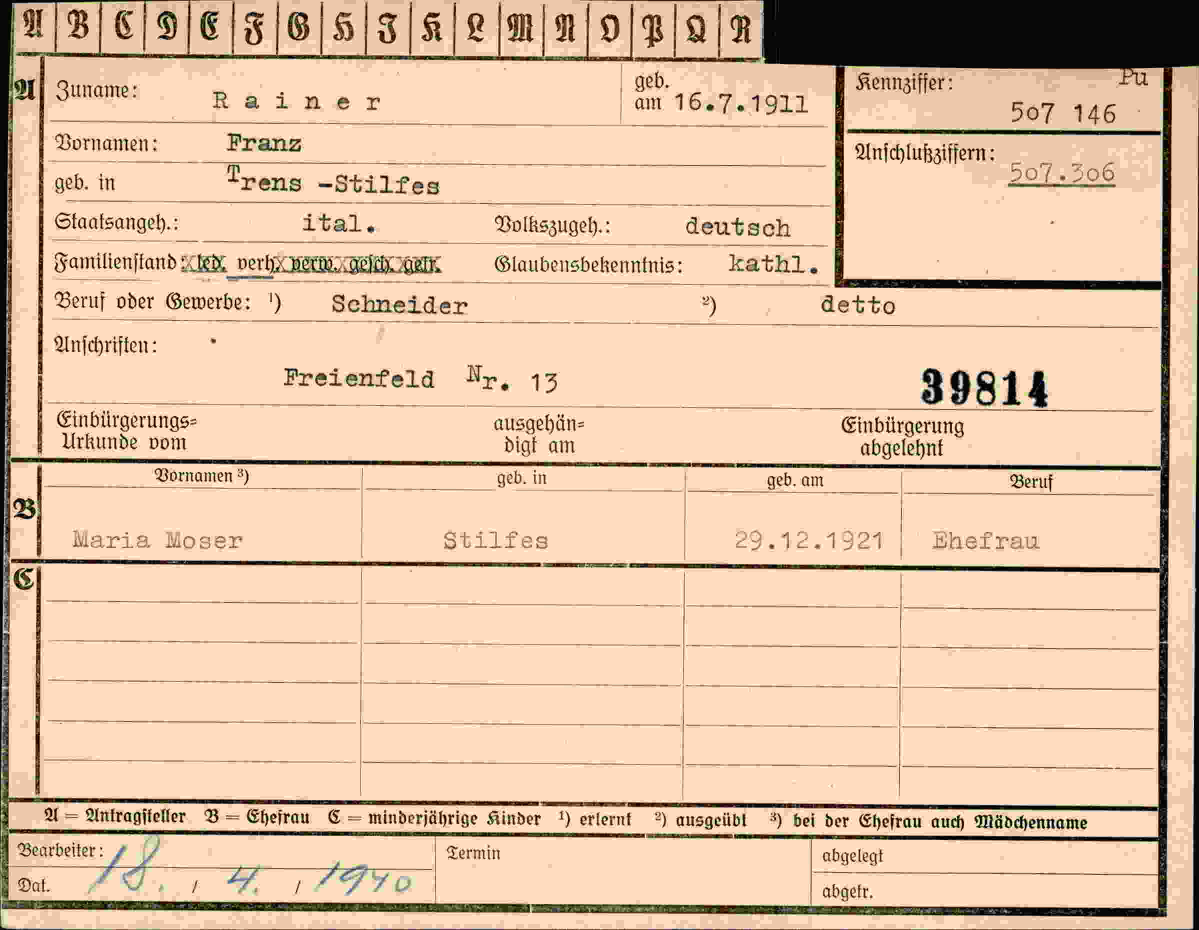Dokument für Franz Rainer