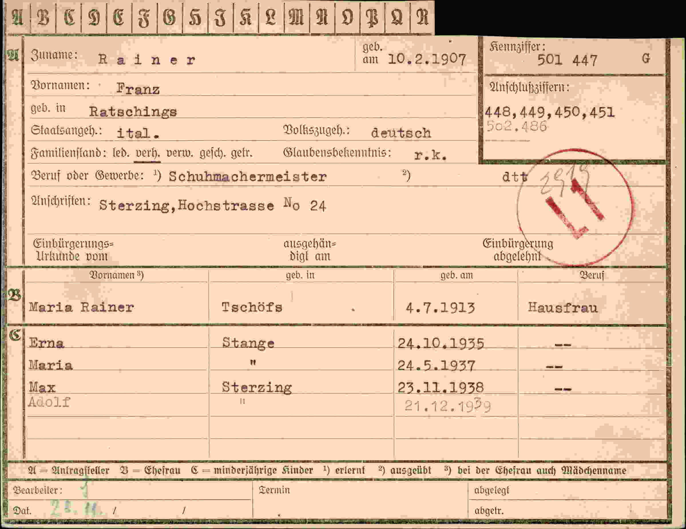 Dokument für Franz Rainer