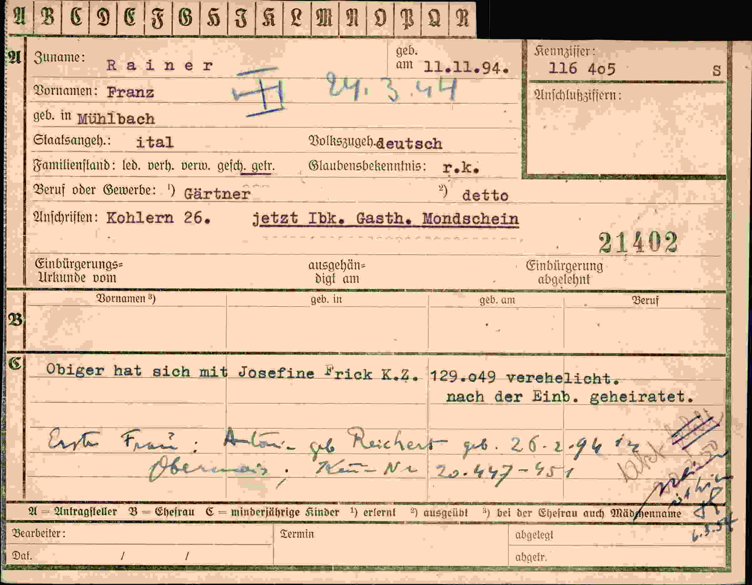 Dokument für Franz Rainer