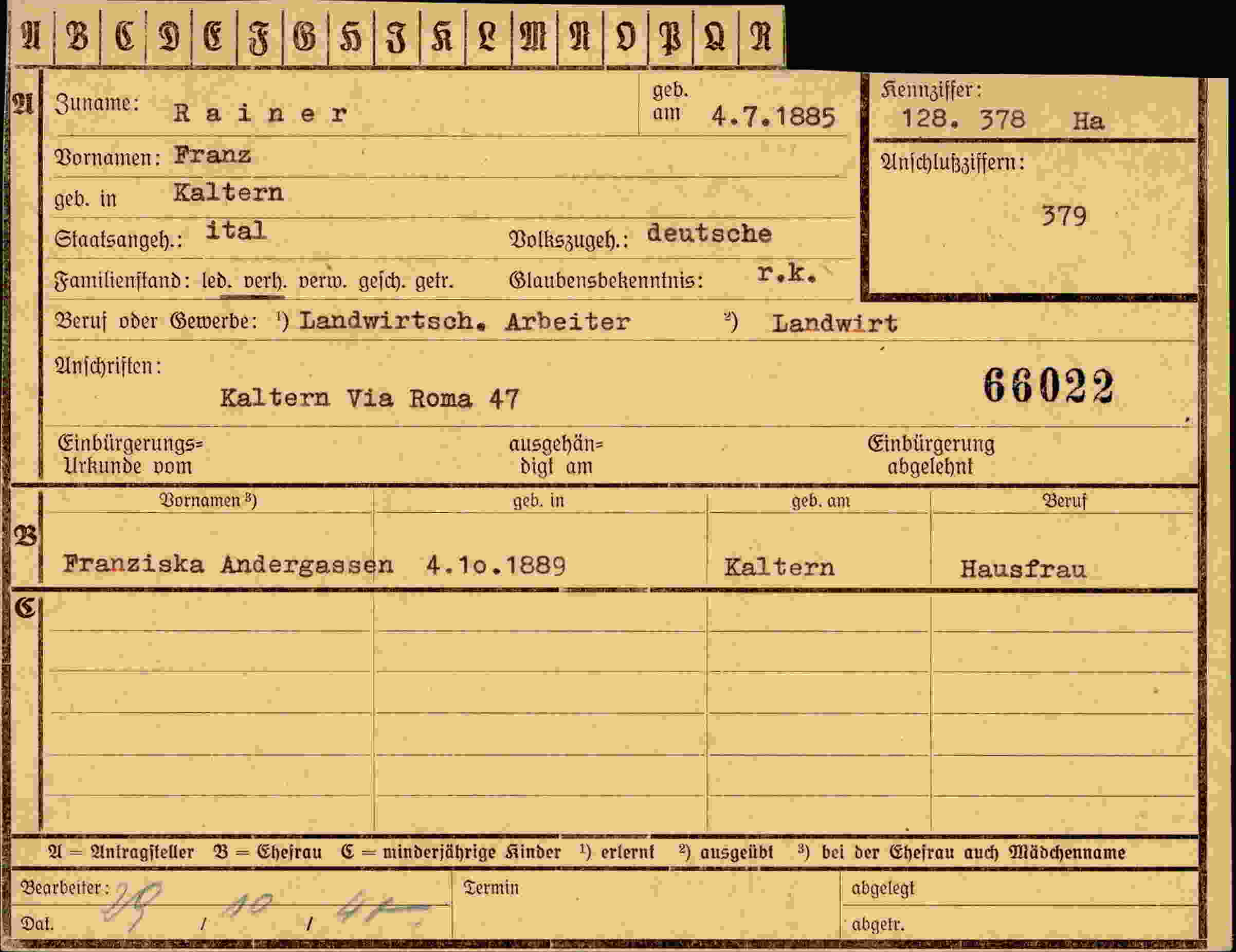 Vorderseite des Dokuments
